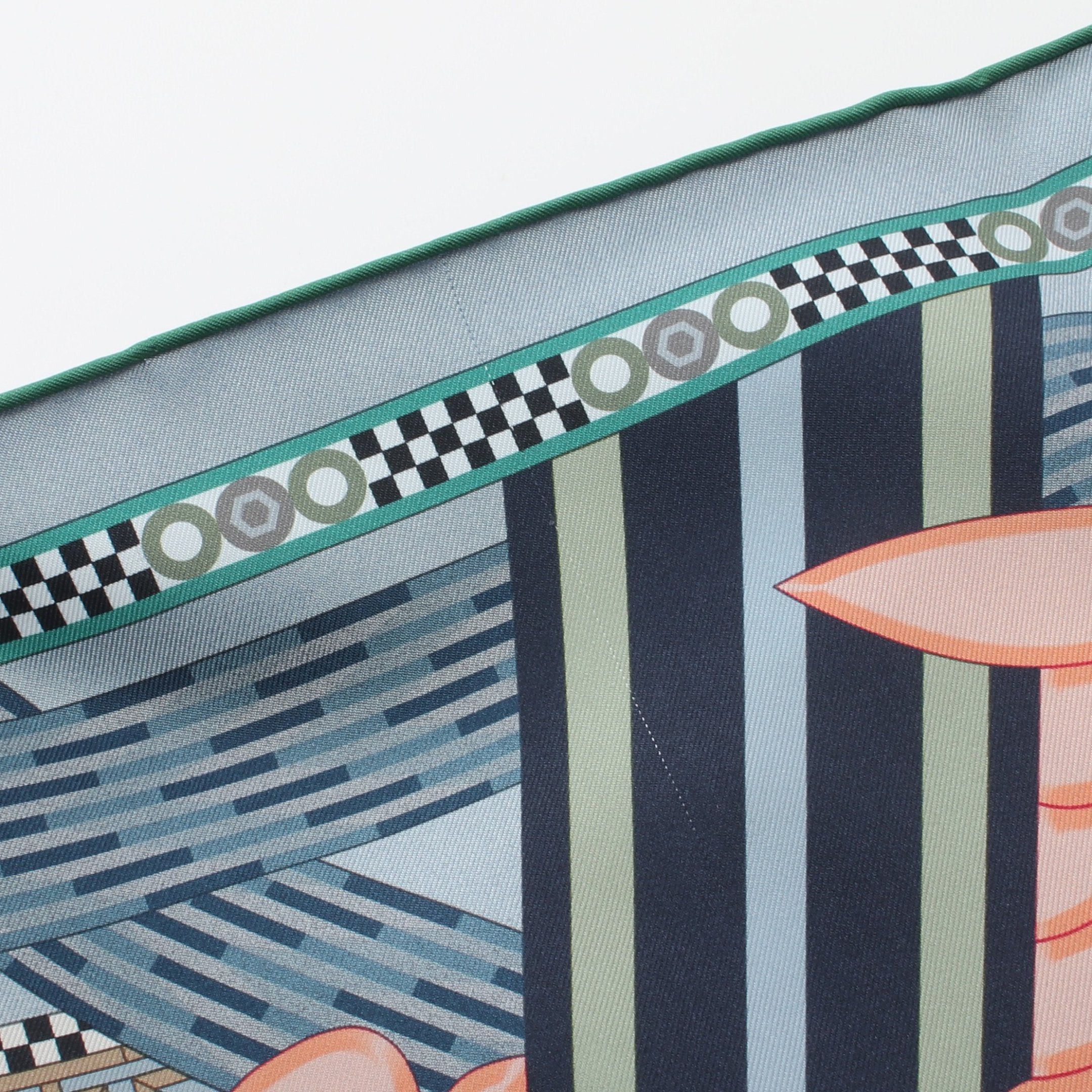 Hermes Hermes Carres 90 A La Lumiere Du Flambeau Scarf Silk Blue Gray Multicolor Reversible Size ONE SIZE - 6 Thumbnail