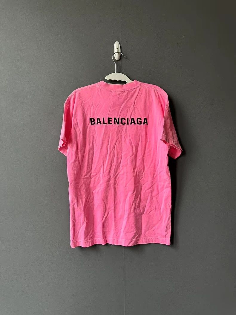 Balenciaga Pink Letter Print Short Sleeve T-shirt-dmc
