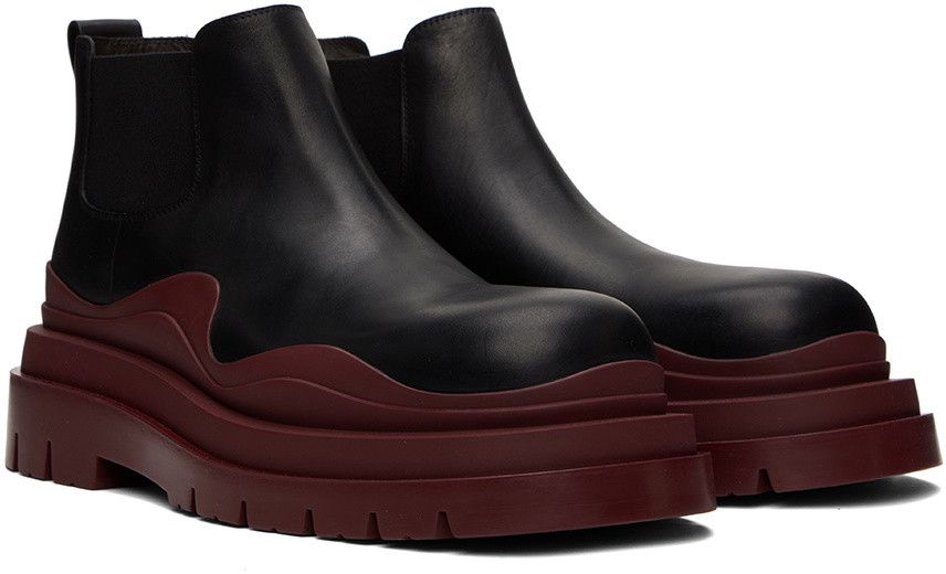 Bottega Veneta Black Tire Chelsea Ankle Boots with burgundy sole Size US 8 / EU 41 - 3 Thumbnail