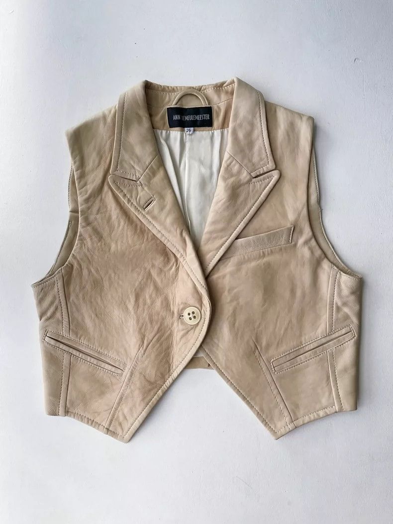 Ann Demeulemeester Ann Demulemeester Leather Vest in Beige-dmc Size US XXS / EU 40 - 4 Thumbnail