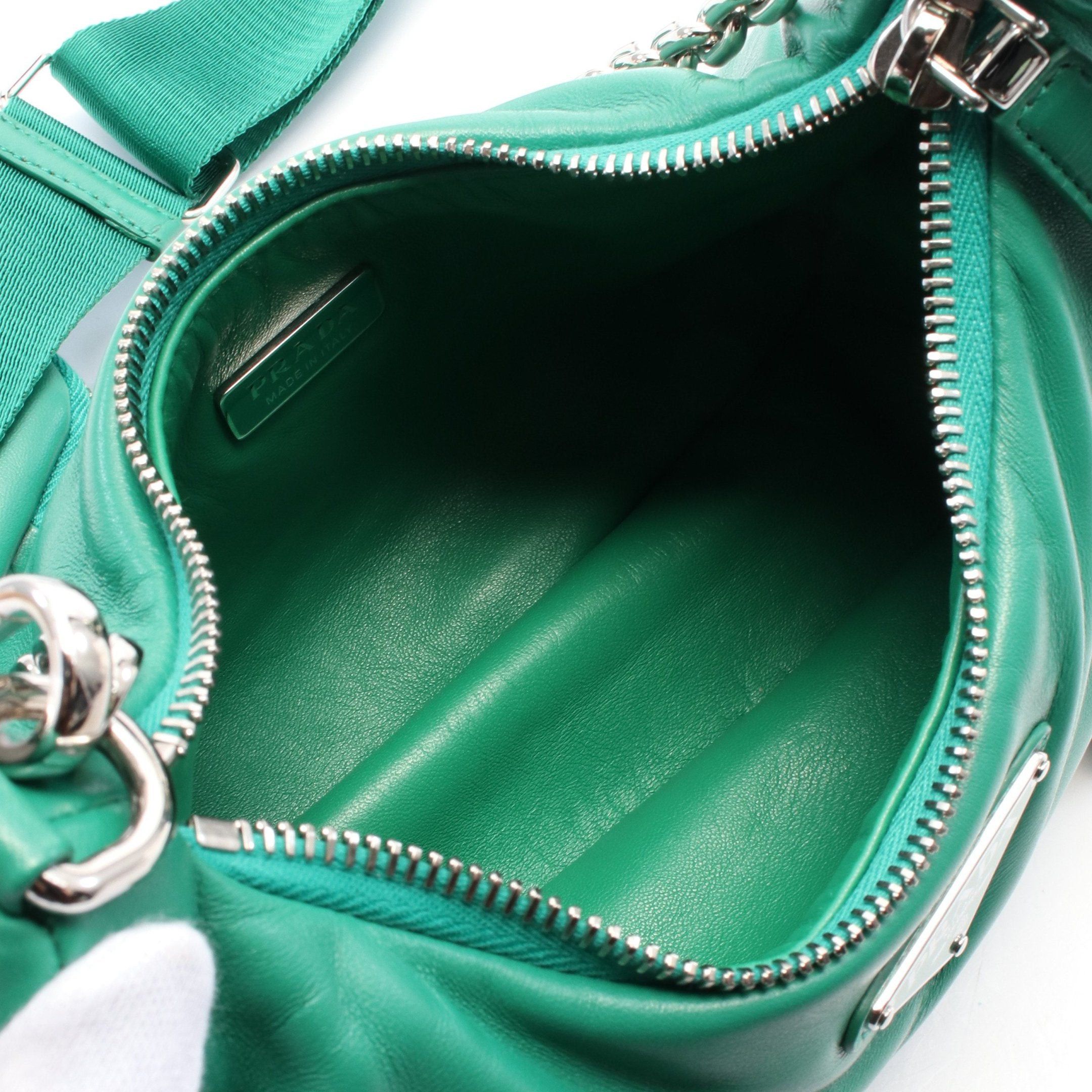 Prada Prada Re-Edition 2006 Embroidery Drill Riamo Fi Chain Shoulder Bag Leather Green Size ONE SIZE - 3 Thumbnail