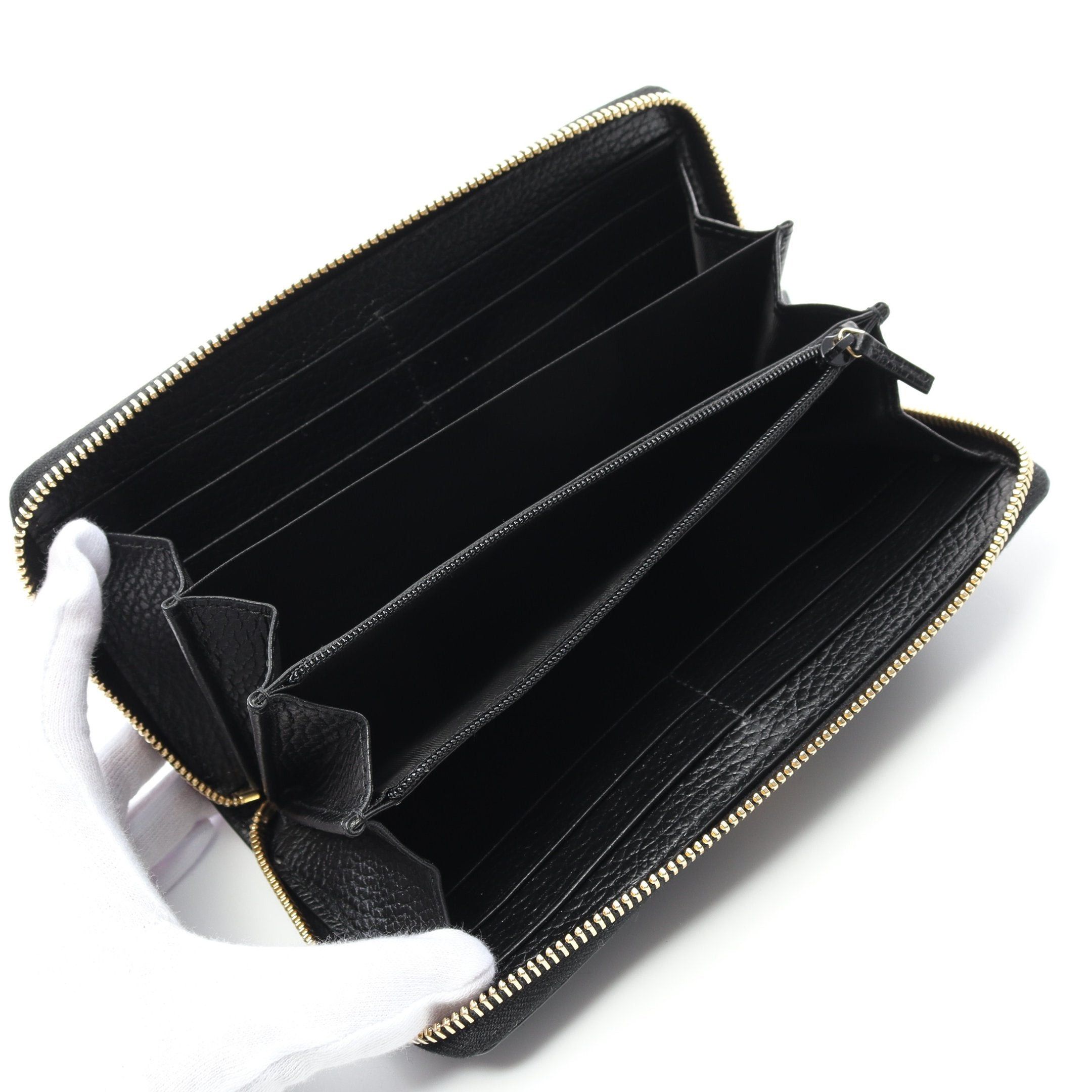 Gucci Gucci Petite Marmont Gg Round Zipper Long Wallet Leather Beige Black Size ONE SIZE - 3 Thumbnail