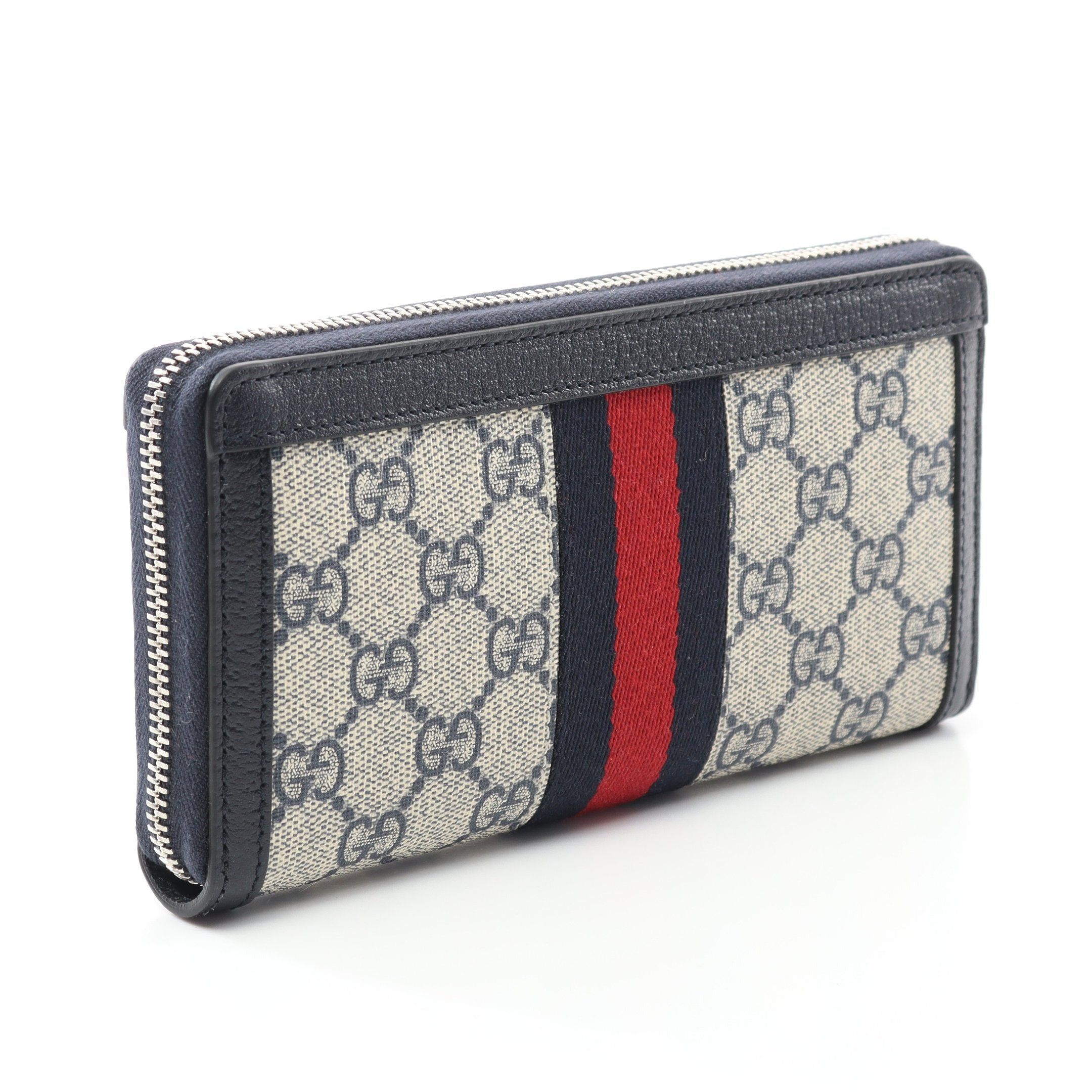 Gucci Gucci Ophidia Gg Supreme Sherry Line Round Zipper Long Wallet Leather Beige Navy Multicolor Size ONE SIZE - 2 Thumbnail