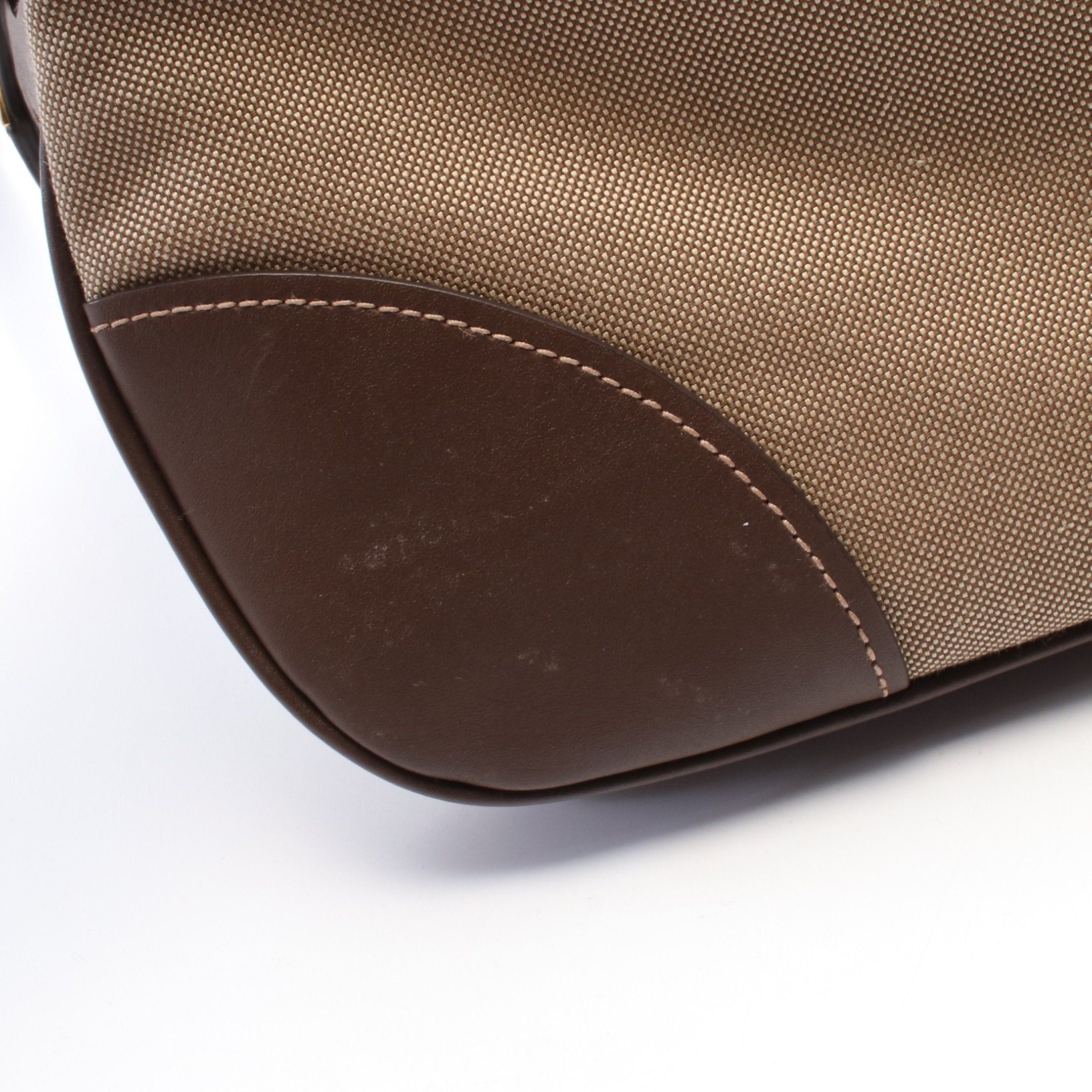 Prada Prada Logo Jacquard Shoulder Bag Canvas Leather Beige Dark Brown Size ONE SIZE - 7 Thumbnail