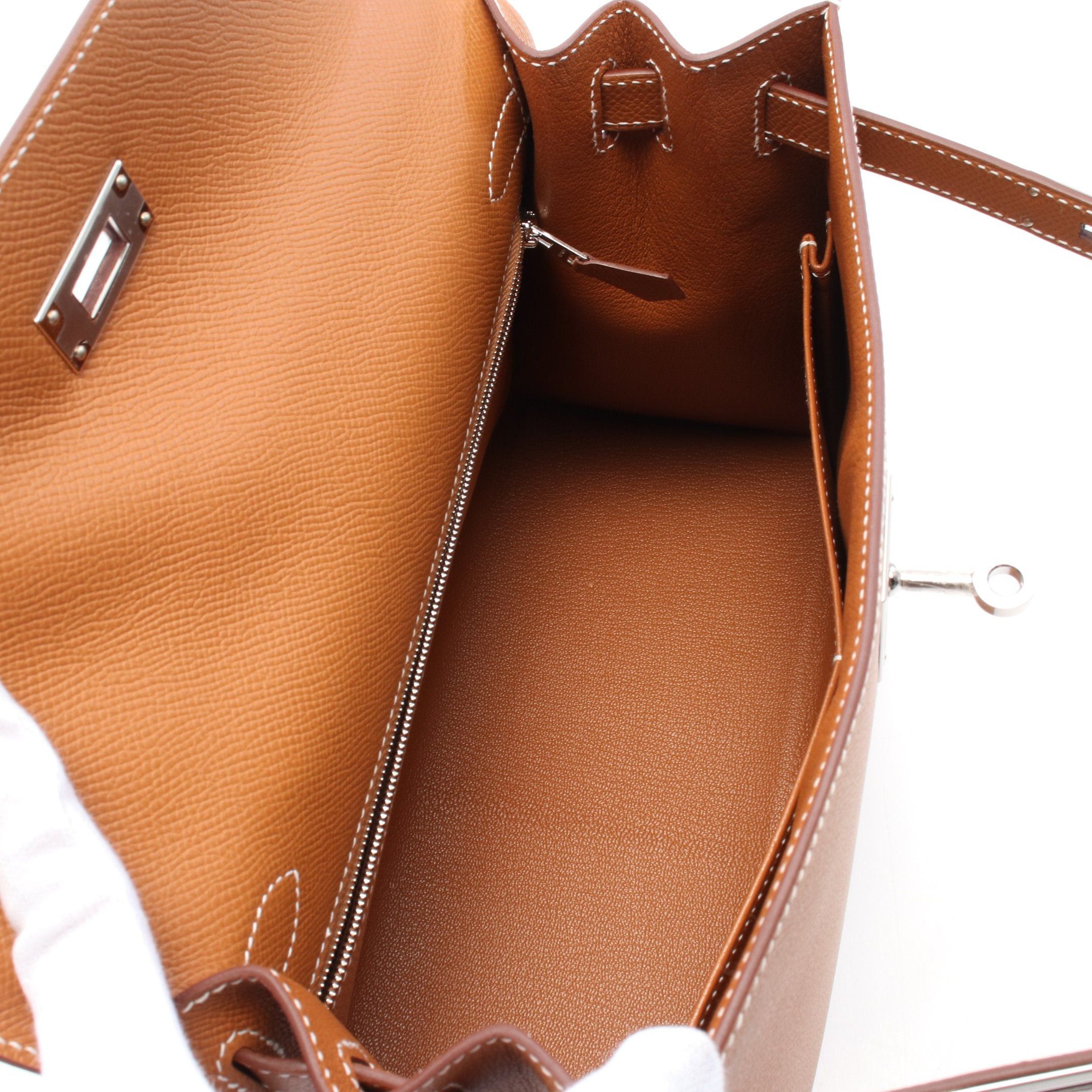Hermes Hermes Kelly28 Gold Handbag Veau Epsom Brown Silver Hardware K Stamp Size ONE SIZE - 3 Thumbnail