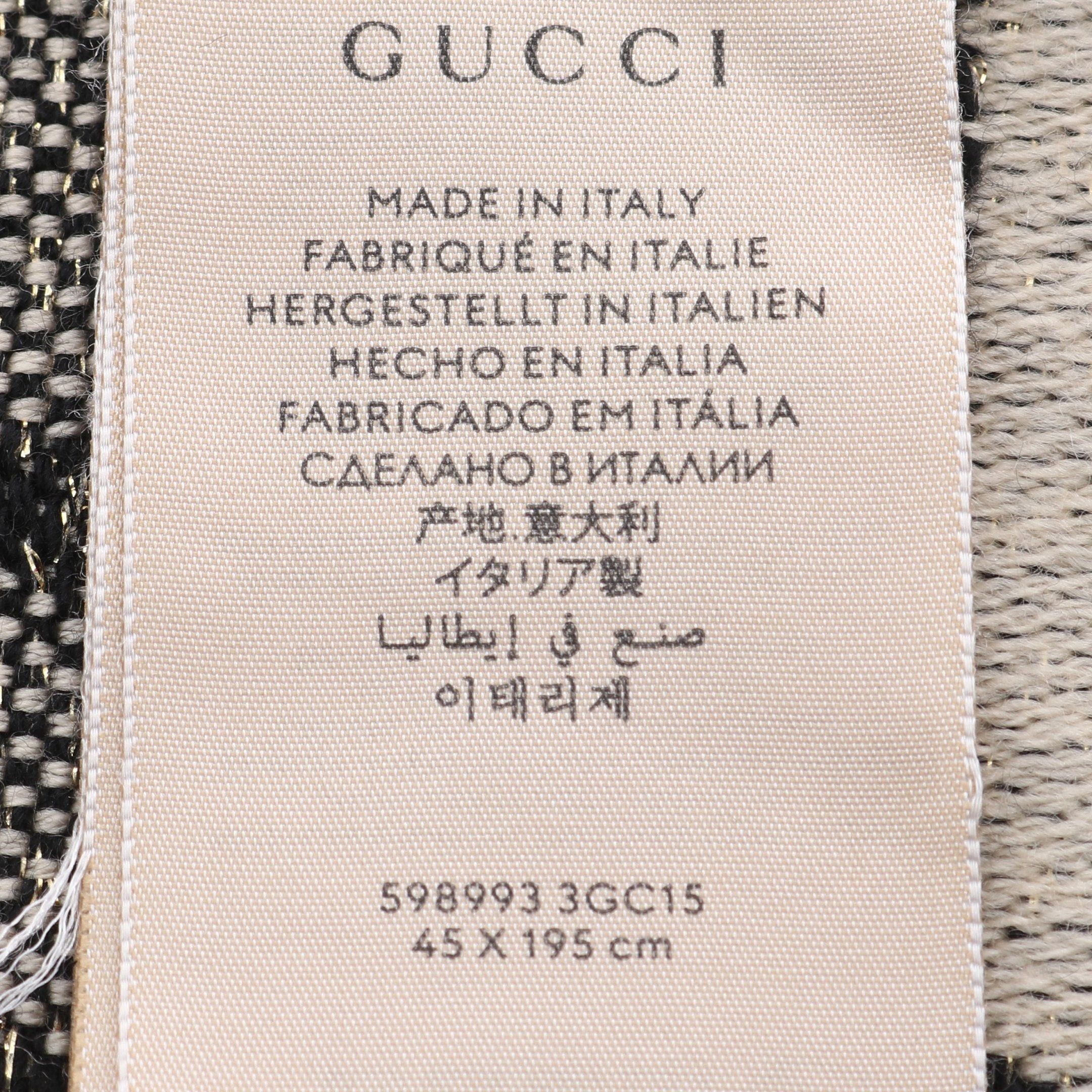 Gucci Gucci Gg Wool Rame Jacquard Scarf Black Beige Size ONE SIZE - 3 Thumbnail
