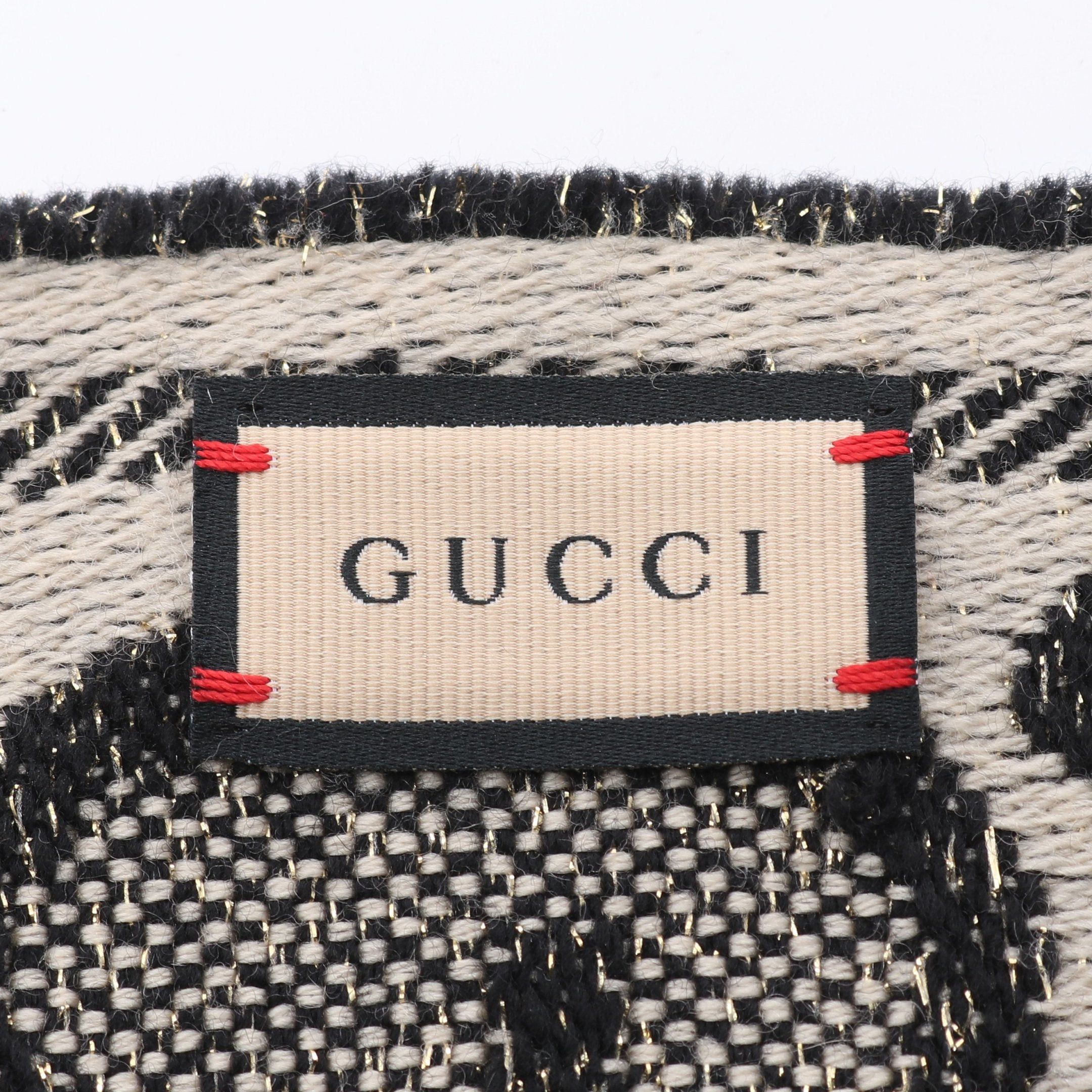 Gucci Gucci Gg Wool Rame Jacquard Scarf Black Beige Size ONE SIZE - 2 Thumbnail