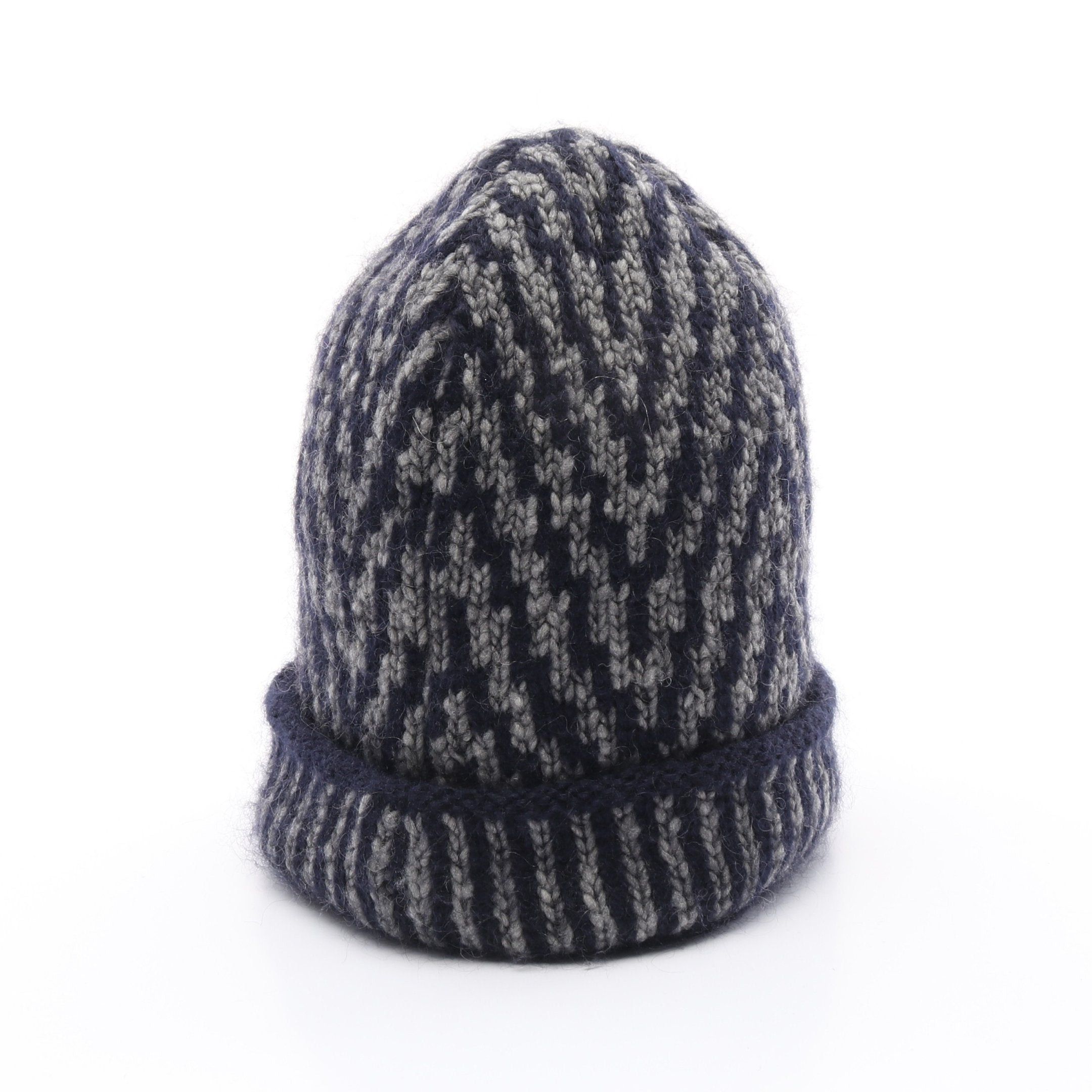 Chanel Chanel Cocomark Button Knit Cap Beanie Wool Mohair Navy Gray Size ONE SIZE - 2 Thumbnail