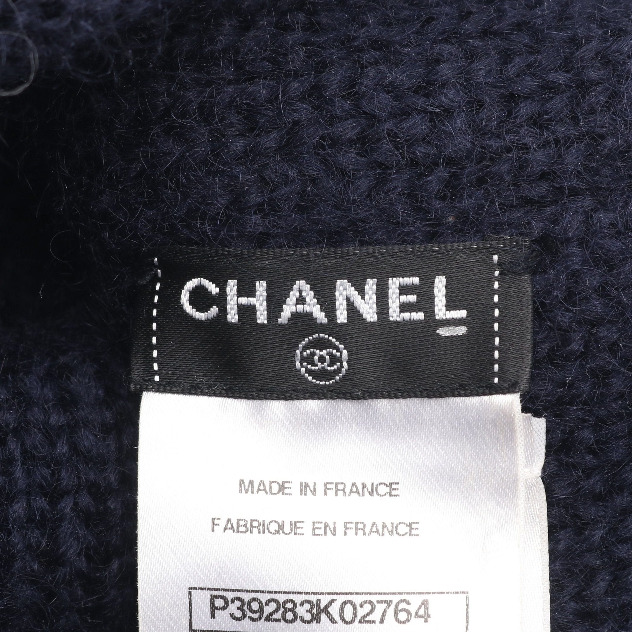 Chanel Chanel Cocomark Button Knit Cap Beanie Wool Mohair Navy Gray Size ONE SIZE - 4 Thumbnail