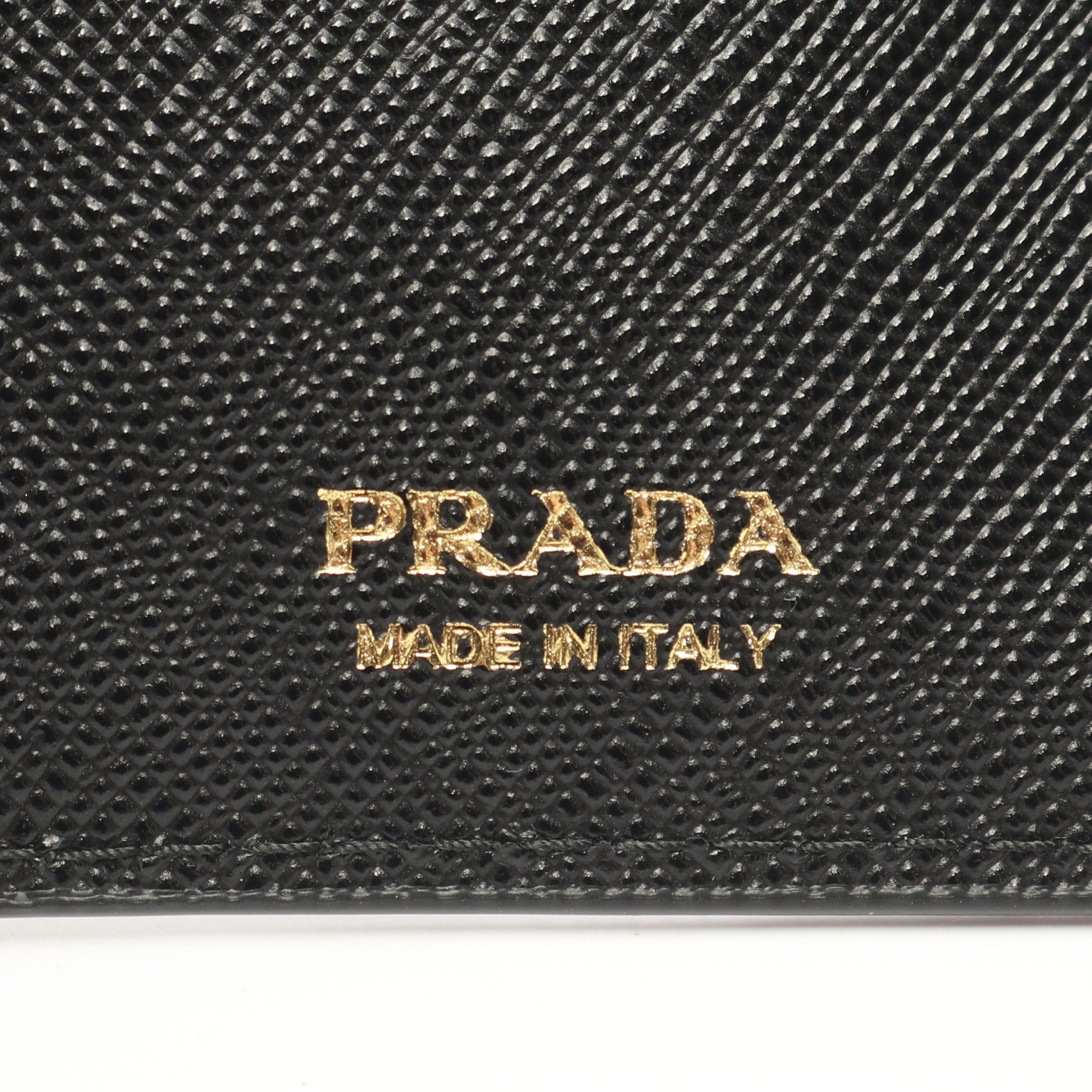 Prada Prada Saffiano Triang Trifold Wallet Compact Leather Black Size ONE SIZE - 4 Thumbnail