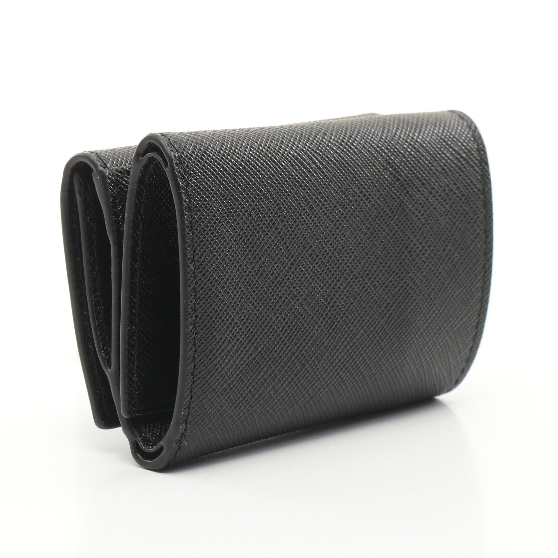 Prada Prada Saffiano Triang Trifold Wallet Compact Leather Black Size ONE SIZE - 2 Thumbnail
