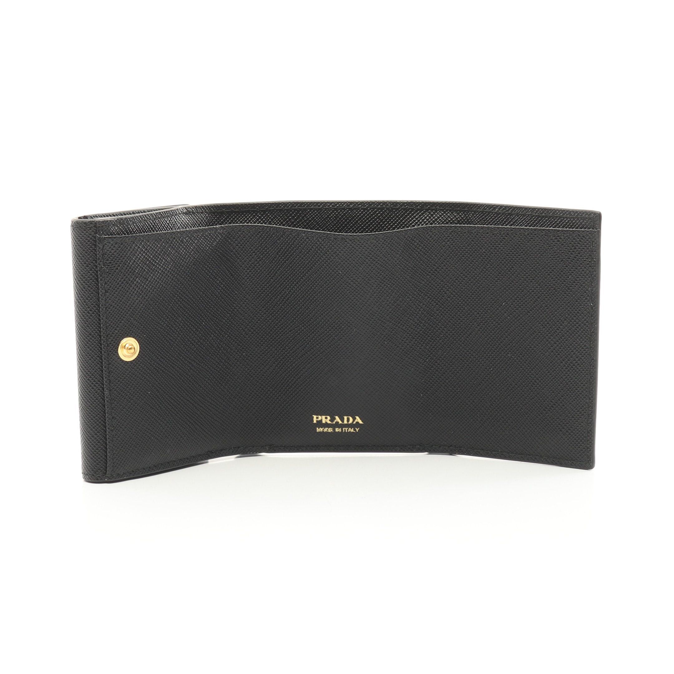 Prada Prada Saffiano Triang Trifold Wallet Compact Leather Black Size ONE SIZE - 3 Thumbnail