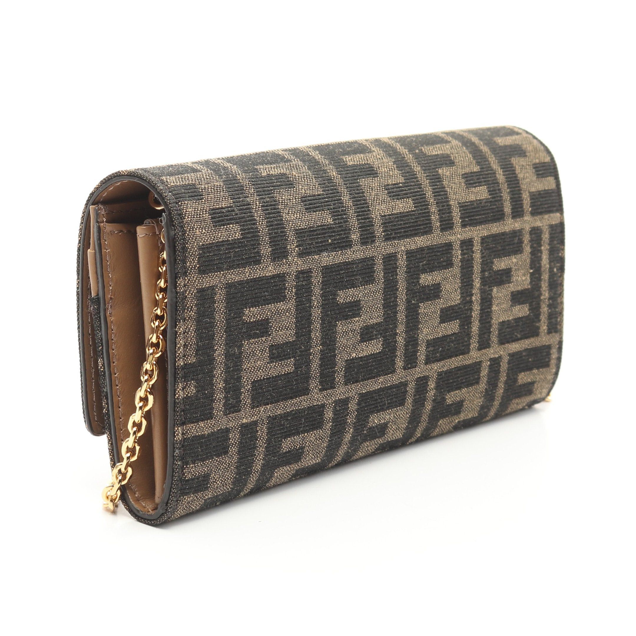 Fendi Fendi Zucca Chain Wallet Canvas Leather Dark Brown Size ONE SIZE - 2 Thumbnail