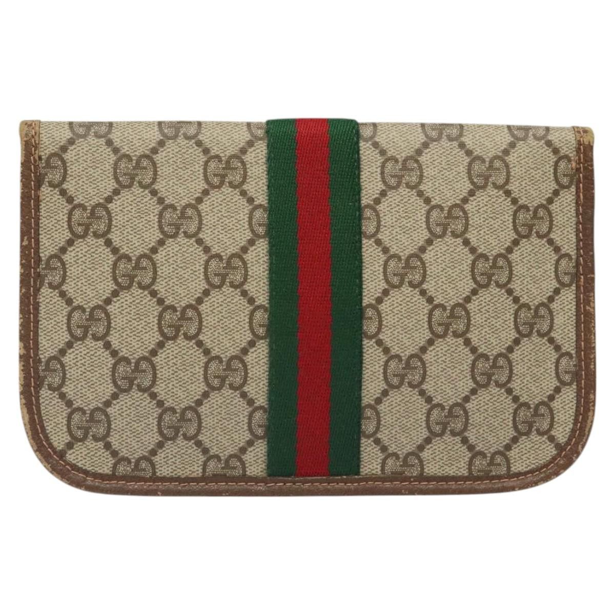 GUCCI GG Supreme Web Sherry Line Pouch PVC Beige Green Red 89 01