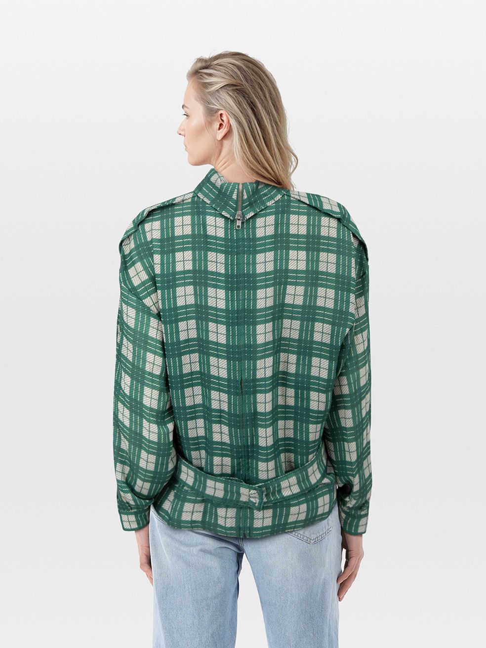 Joseph Green Chequered Long Sleeve Blouse Size XS / US 0-2 / IT 36-38 - 2 Thumbnail