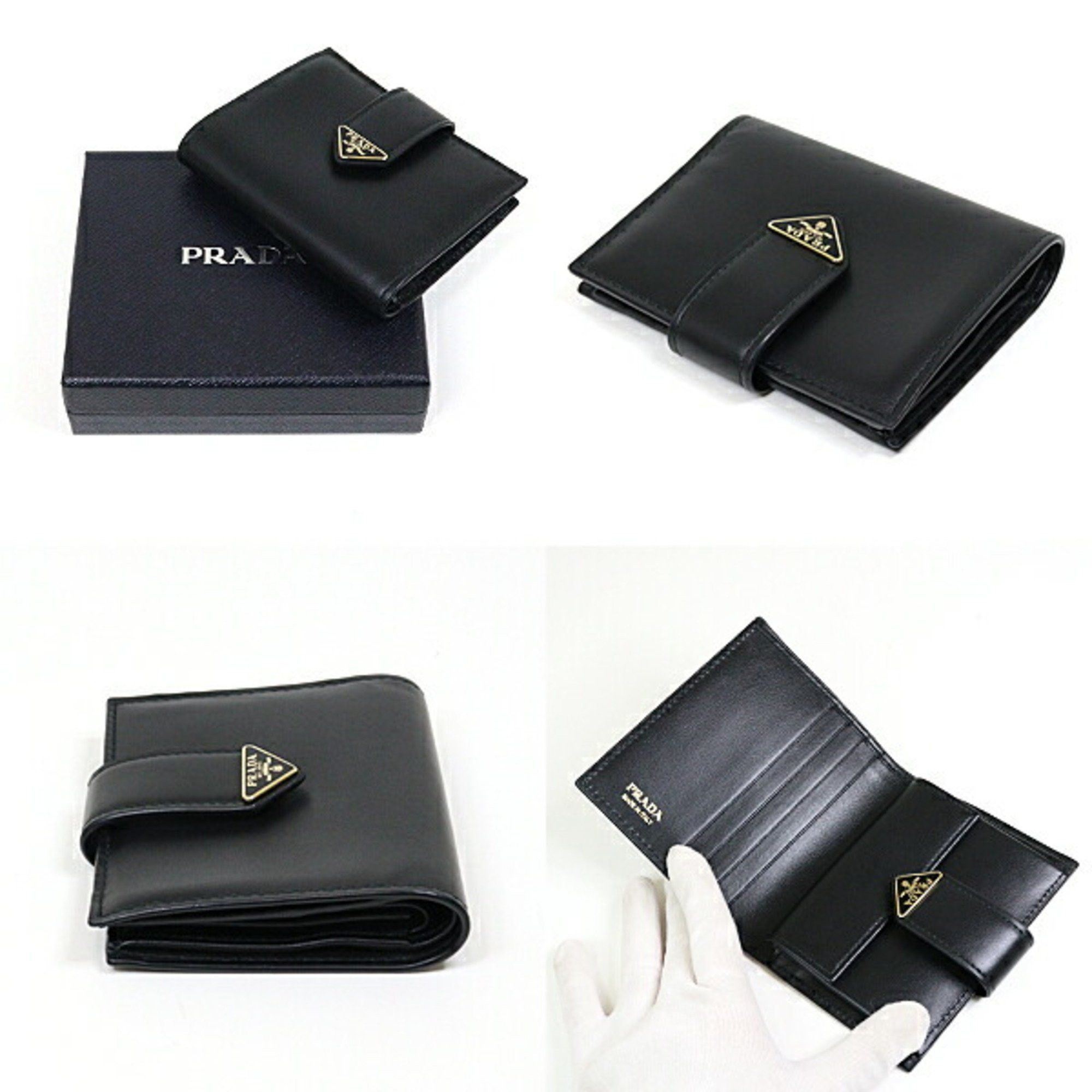 Prada PRADA City Calf Tab 1MV204 Bi-fold Wallet Black NERO Compact Unused Size ONE SIZE - 2 Thumbnail