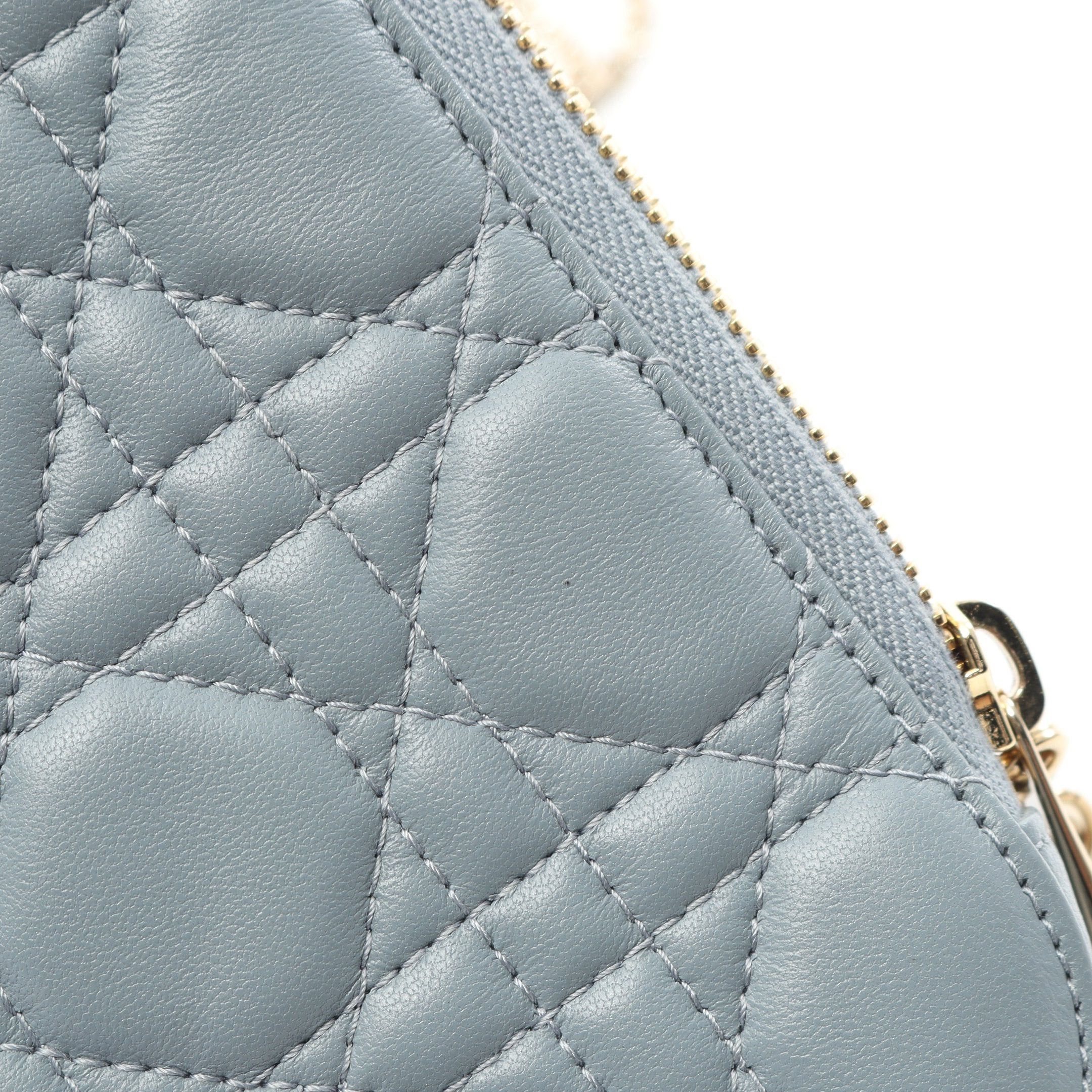 Dior Dior Lady Dior Phone Holder Canage Handbag Leather Light Blue Size ONE SIZE - 6 Thumbnail