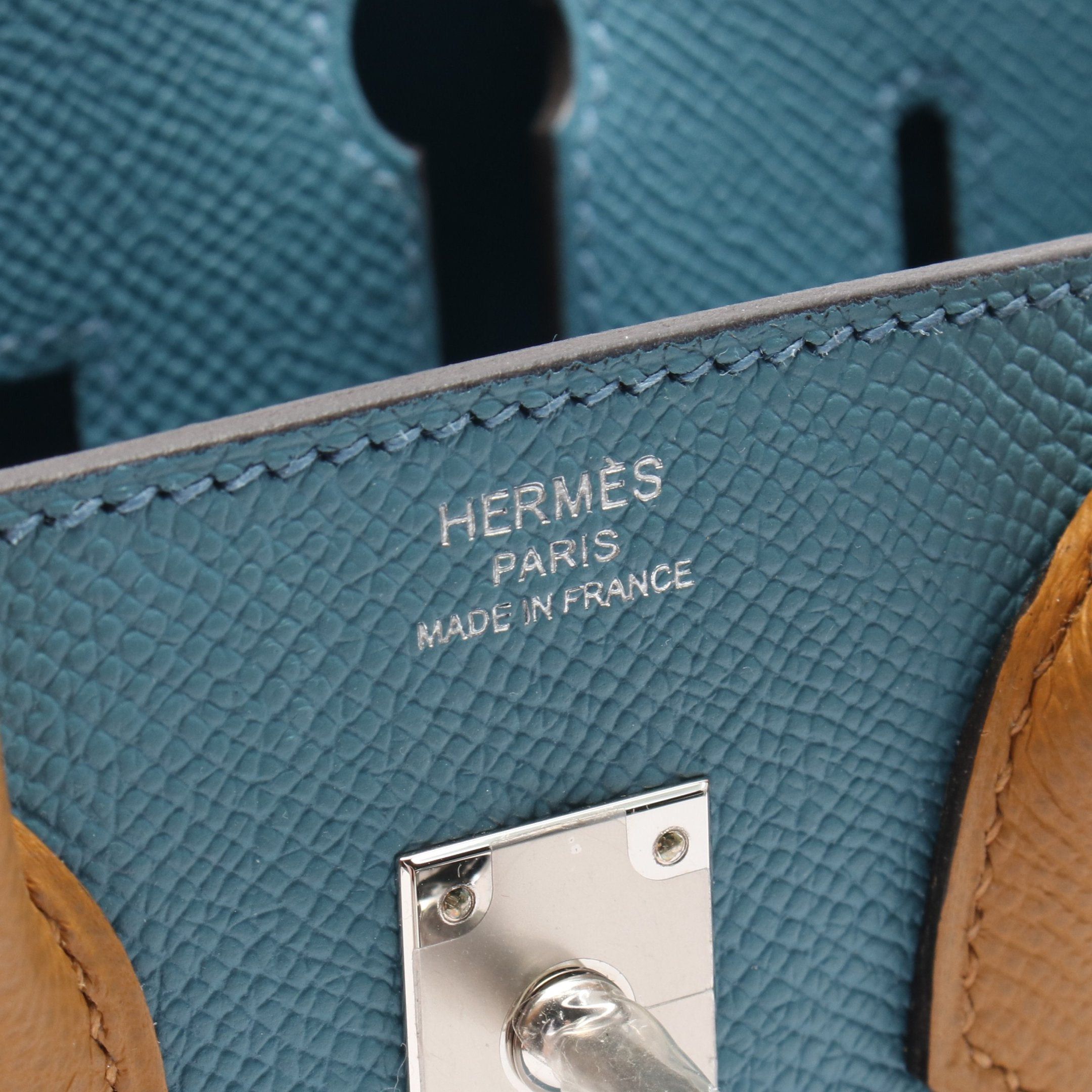 Hermes Hermes Birkin 25 Tricolor New Blue Jean Sesame Ecorse Handbag Clemence Leather Brown Yellow Silver Hardware Double Engraved Size ONE SIZE - 4 Thumbnail