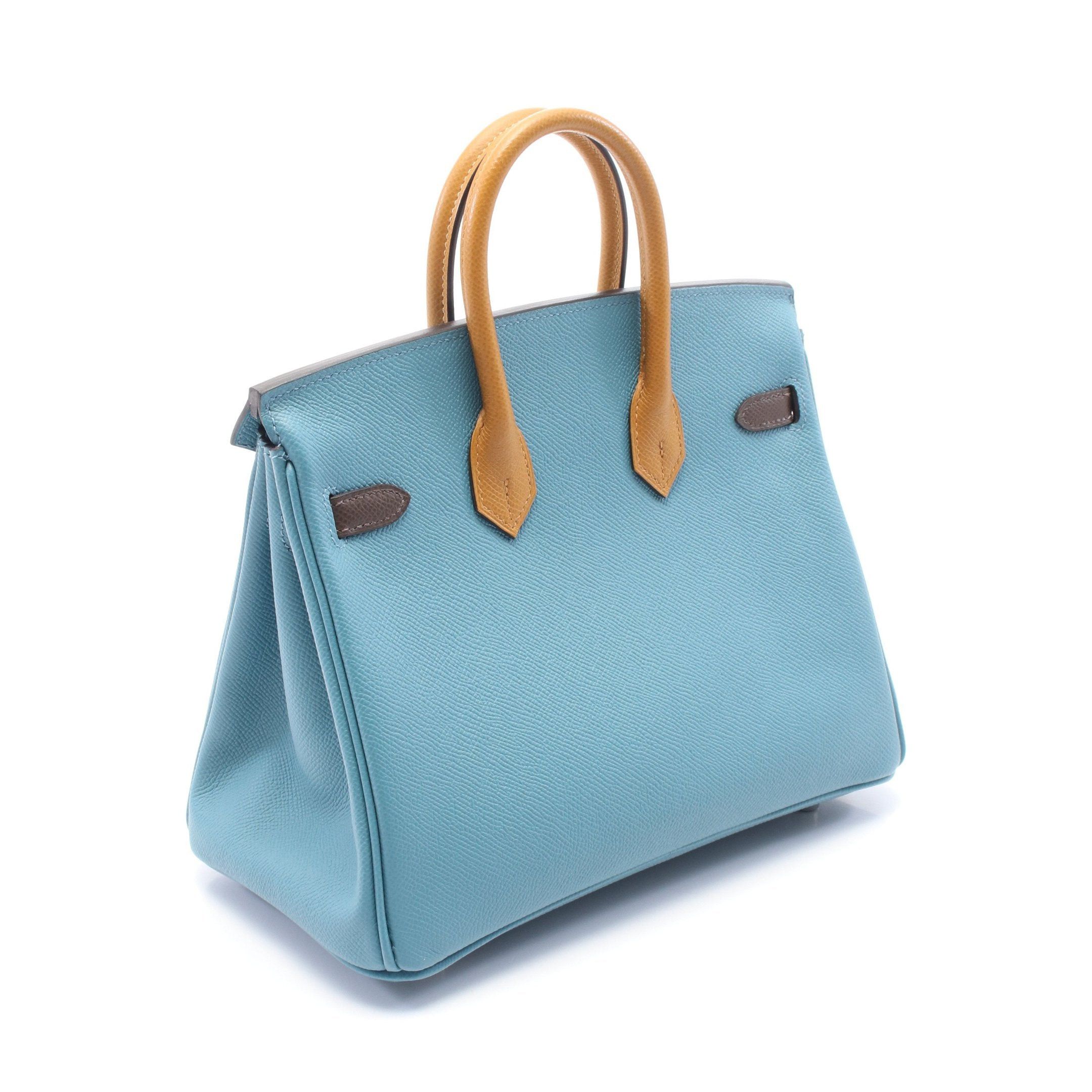 Hermes Hermes Birkin 25 Tricolor New Blue Jean Sesame Ecorse Handbag Clemence Leather Brown Yellow Silver Hardware Double Engraved Size ONE SIZE - 2 Thumbnail