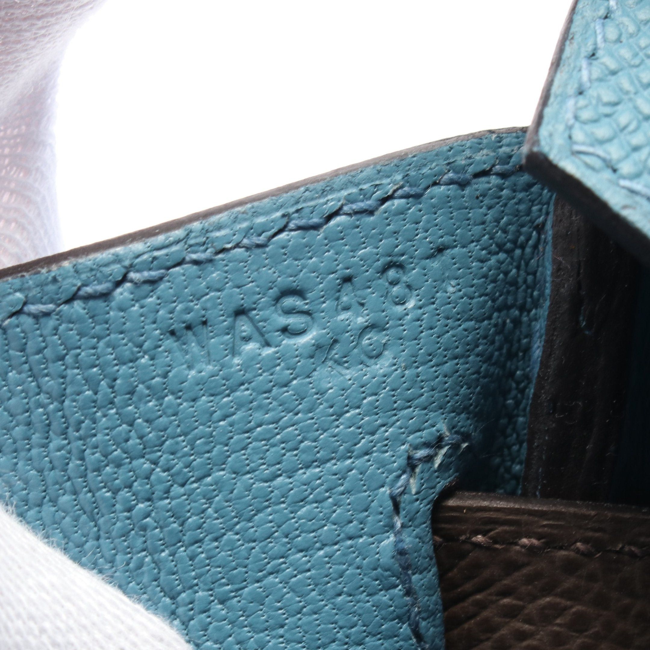 Hermes Hermes Birkin 25 Tricolor New Blue Jean Sesame Ecorse Handbag Clemence Leather Brown Yellow Silver Hardware Double Engraved Size ONE SIZE - 5 Thumbnail