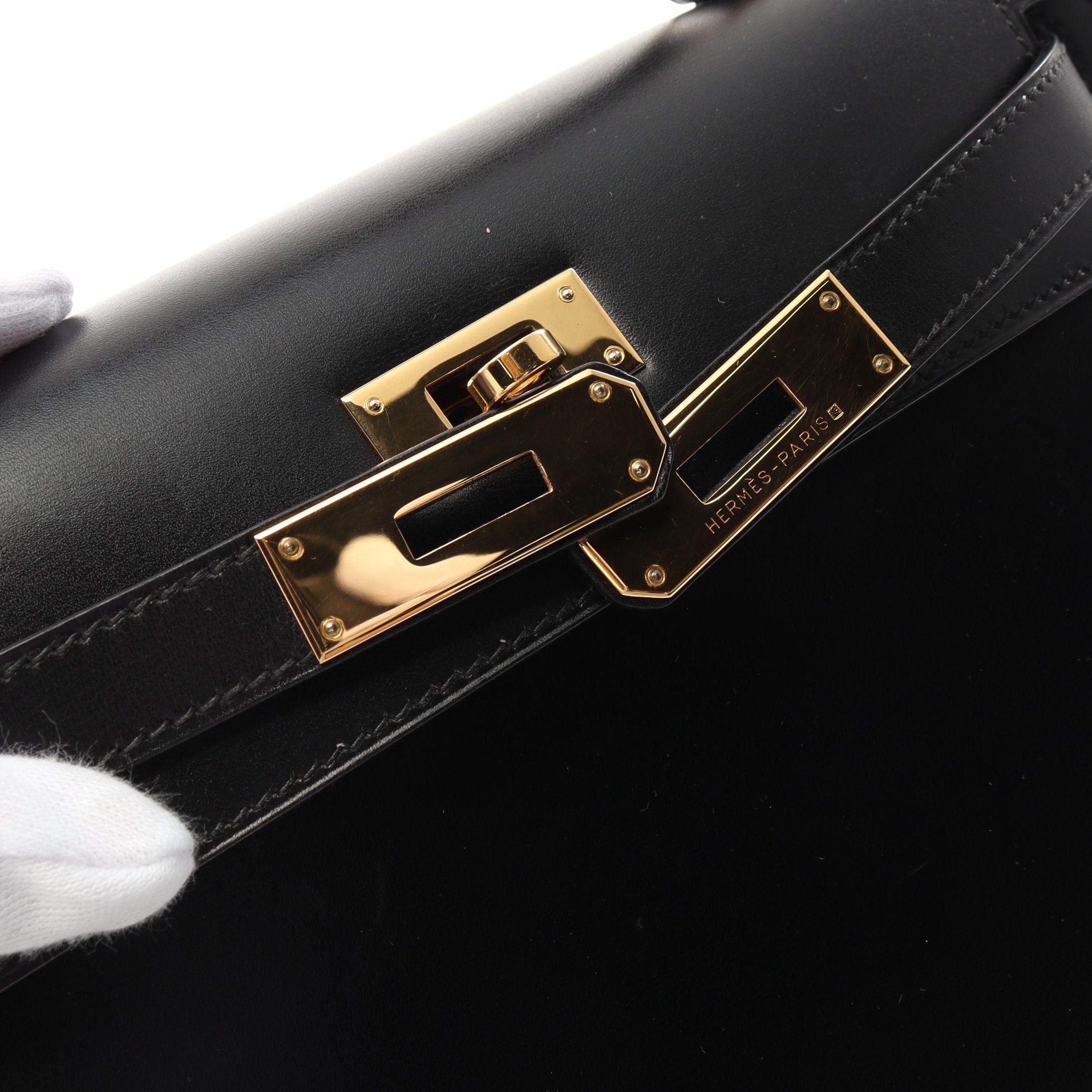 Hermes Hermes Kelly28 Handbag Box Calf Black Gold Hardware Outside Sewing Stamp Size ONE SIZE - 12 Thumbnail