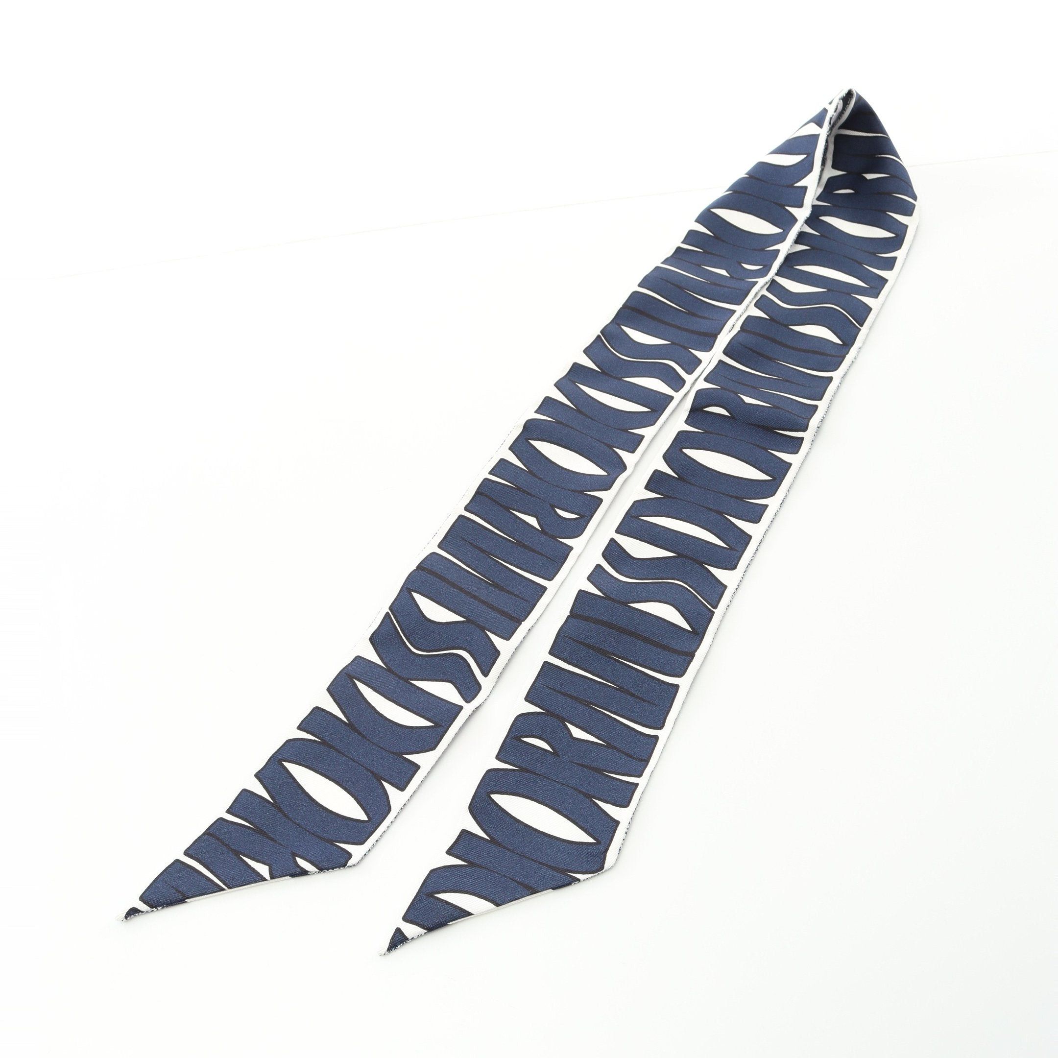 Dior Dior Mitzah Ribbon Scarf Silk White Navy Size ONE SIZE - 4 Thumbnail