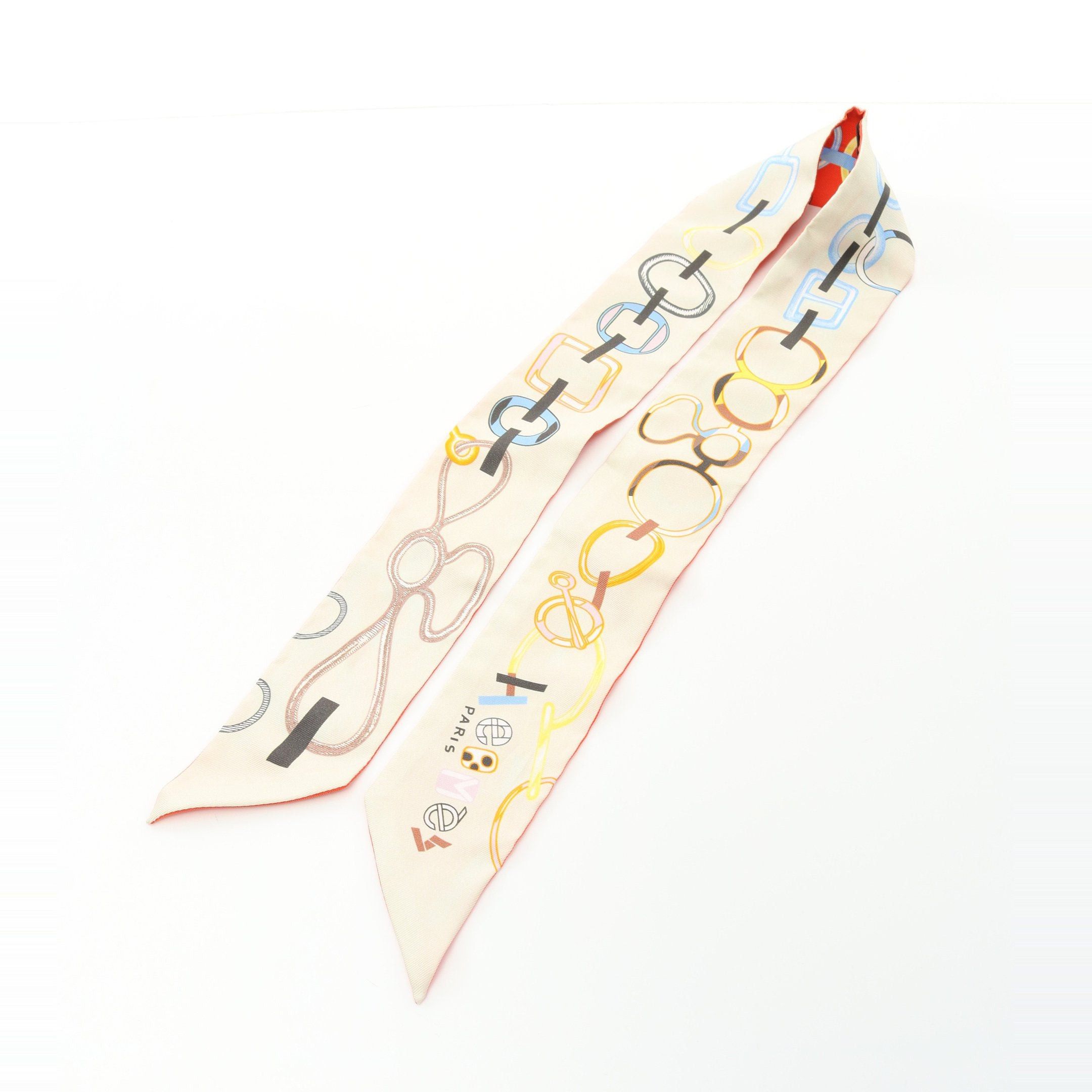 Hermes Hermes Twilly Do Re Boucles Ribbon Scarf Silk Ivory Multicolor Size ONE SIZE - 5 Thumbnail