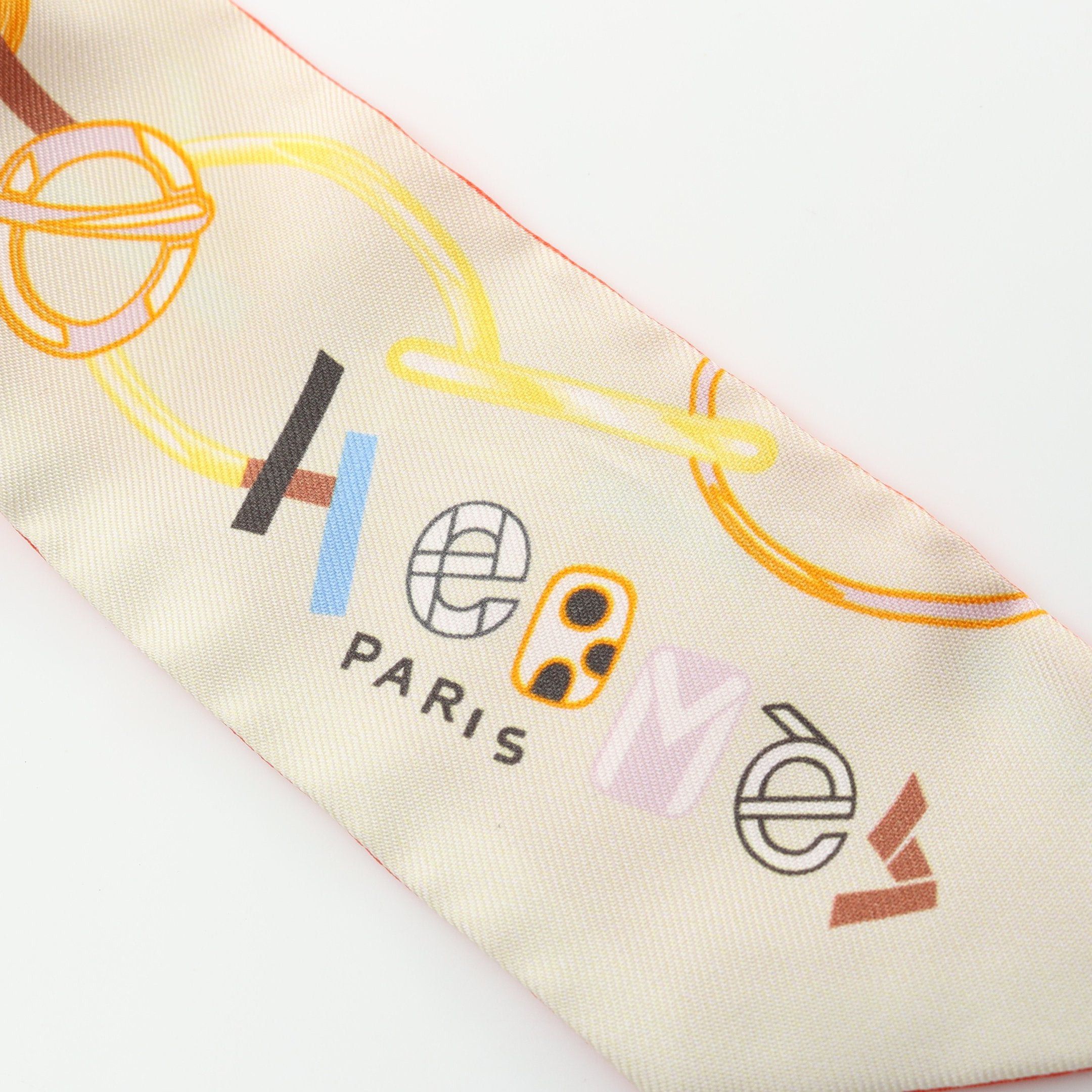 Hermes Hermes Twilly Do Re Boucles Ribbon Scarf Silk Ivory Multicolor Size ONE SIZE - 4 Thumbnail