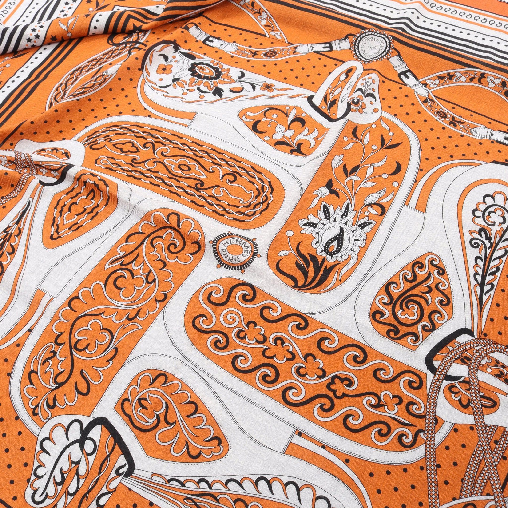 Hermes Hermes Carréjean Carres 140 Festival Des Amazones Bandana Scarf Shawl Cashmere Silk Orange Multicolor Size ONE SIZE - 5 Thumbnail