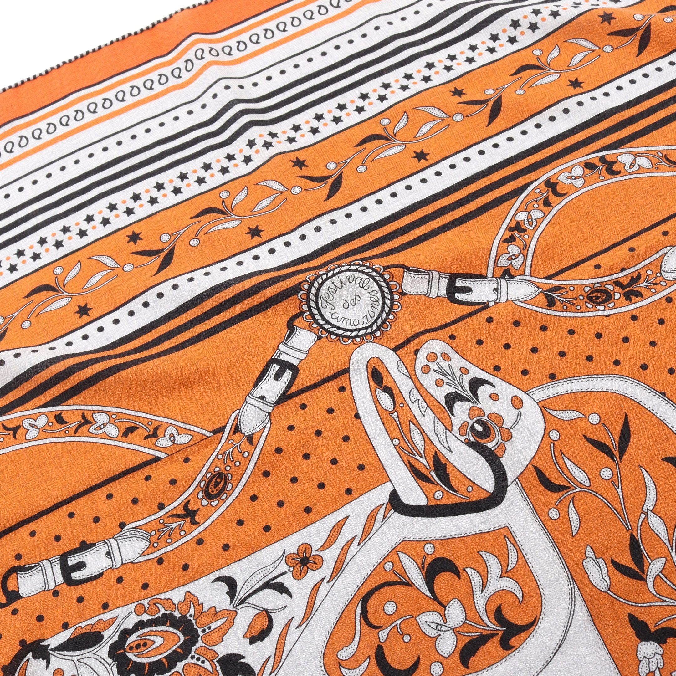 Hermes Hermes Carréjean Carres 140 Festival Des Amazones Bandana Scarf Shawl Cashmere Silk Orange Multicolor Size ONE SIZE - 7 Thumbnail