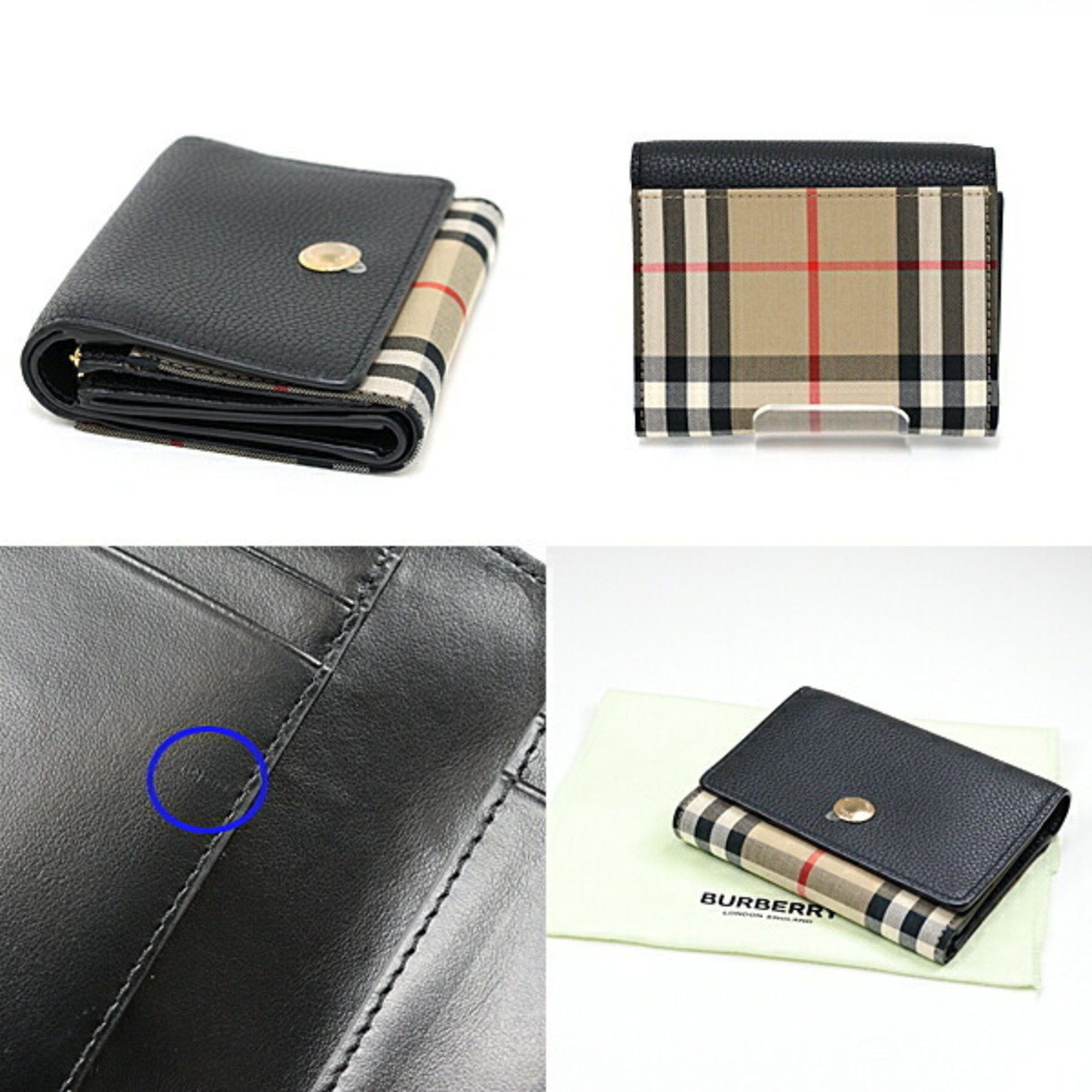 Burberry Burberry tri-fold wallet check black beige leather Size ONE SIZE - 3 Thumbnail