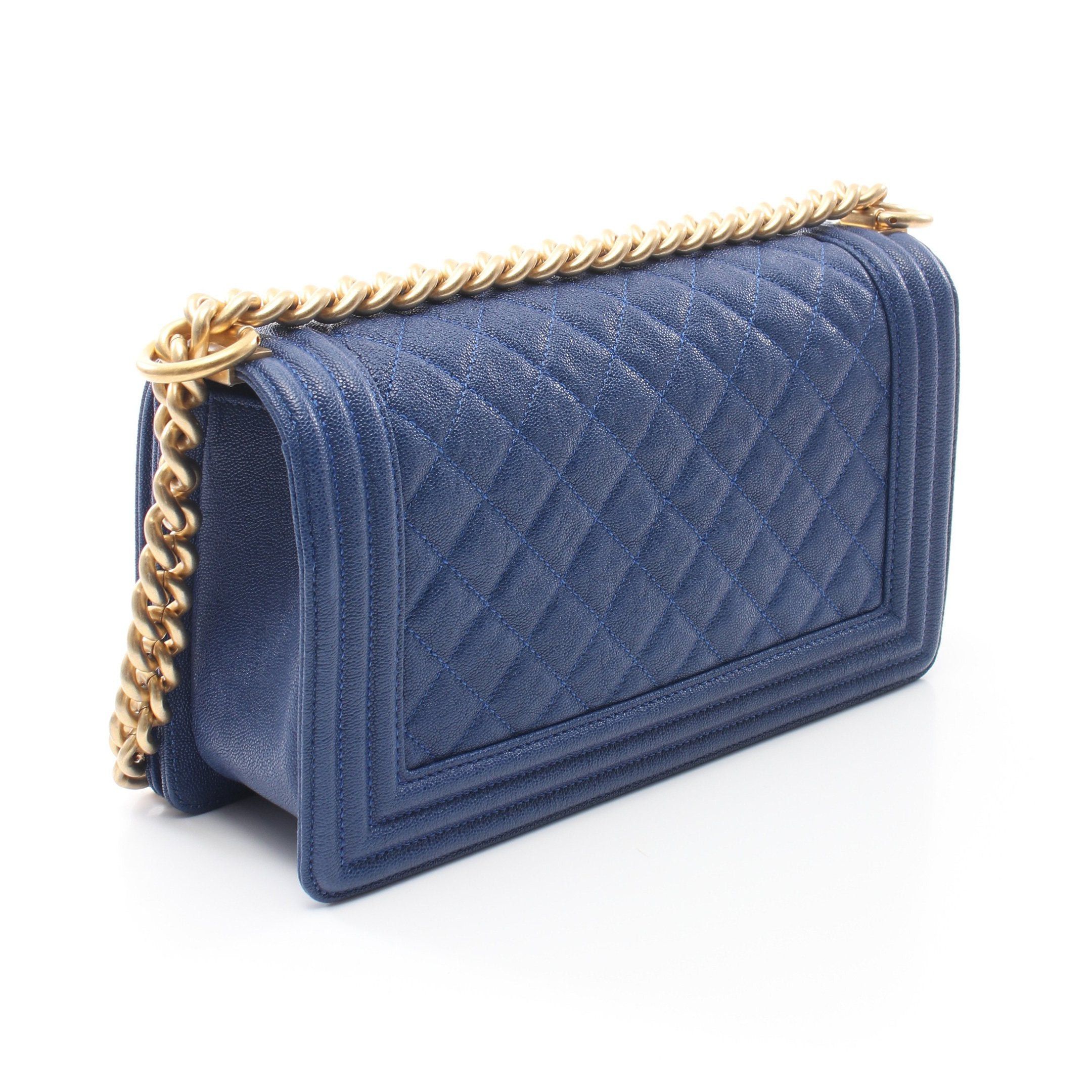Chanel Chanel Boy Chanel Chain Shoulder Bag Caviar Skin Dark Blue Gold Hardware Size ONE SIZE - 2 Thumbnail