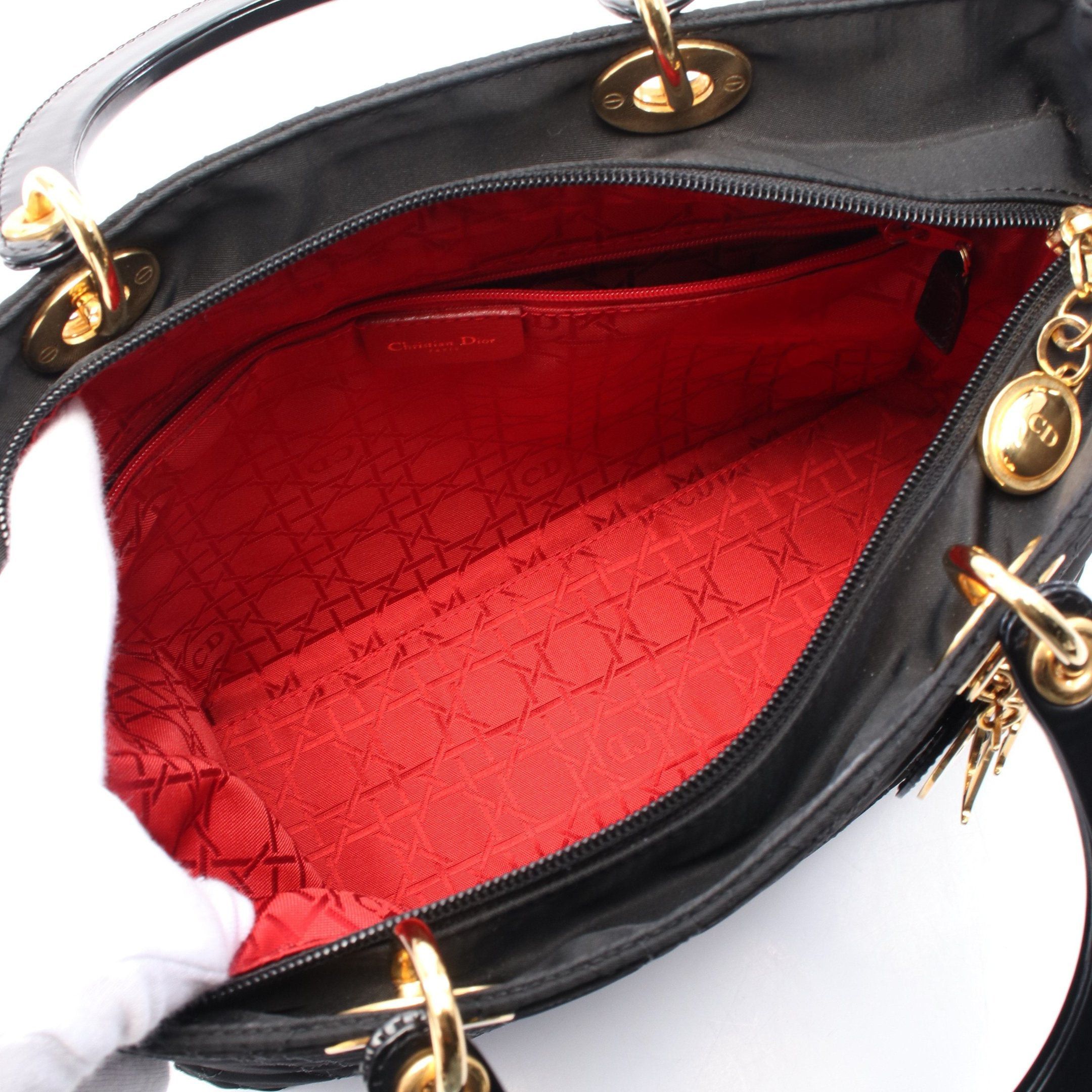 Dior Dior Lady Dior Large Canage Handbag Nylon Leather Black Size ONE SIZE - 3 Thumbnail