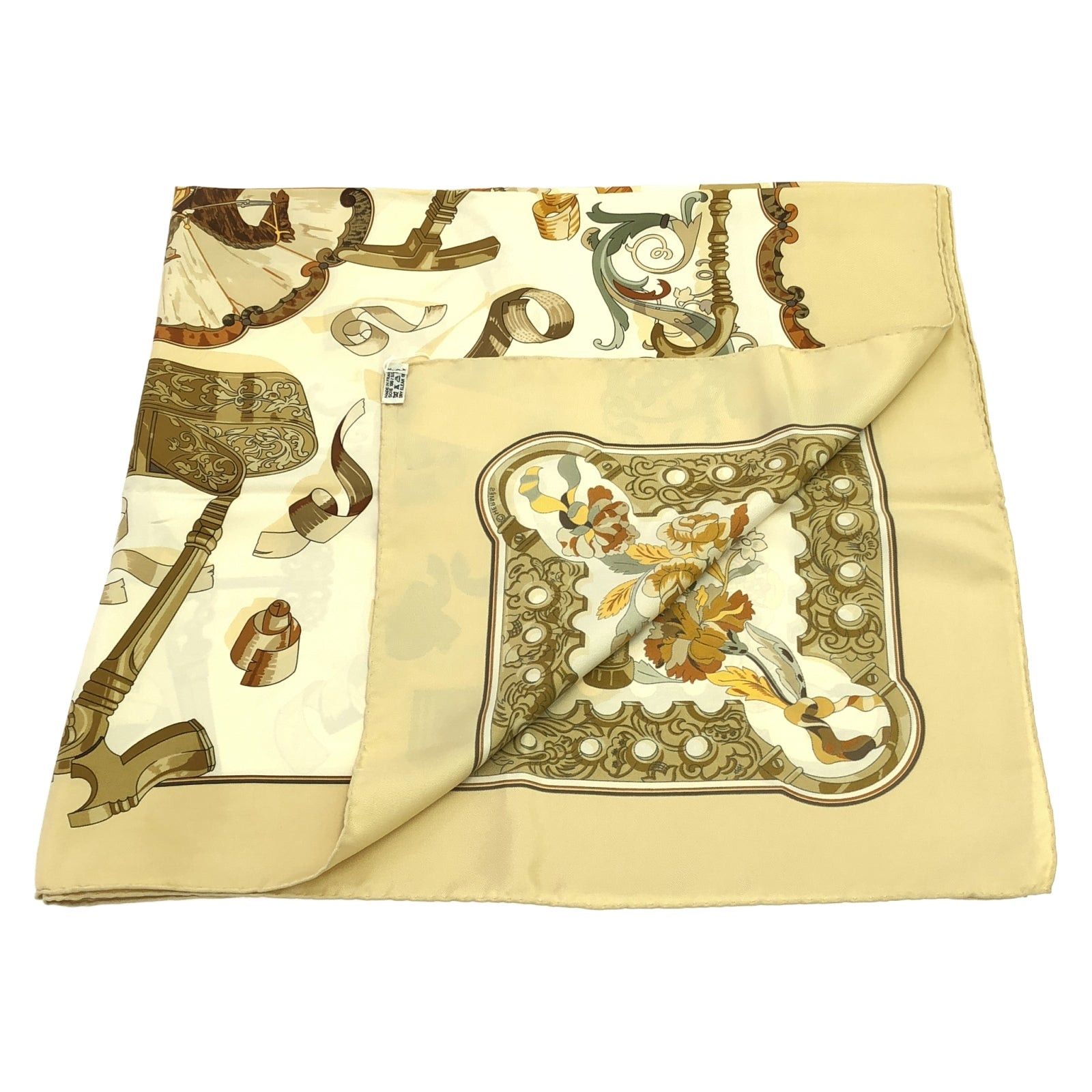 Hermes Hermes Scarf Silk Beige Size ONE SIZE - 2 Thumbnail