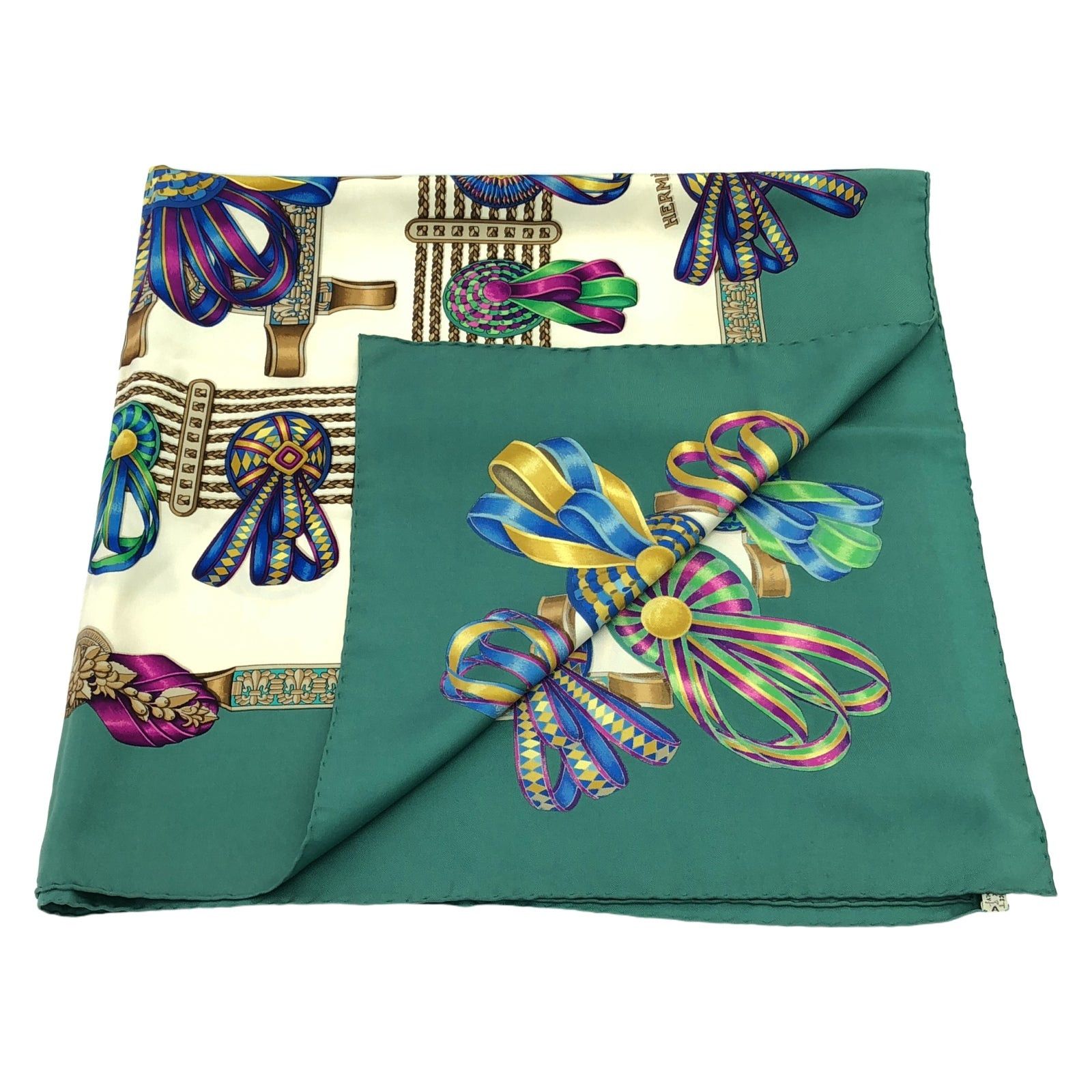 Hermes Hermes Carres 90 Scarf Silk Green Size ONE SIZE - 2 Thumbnail