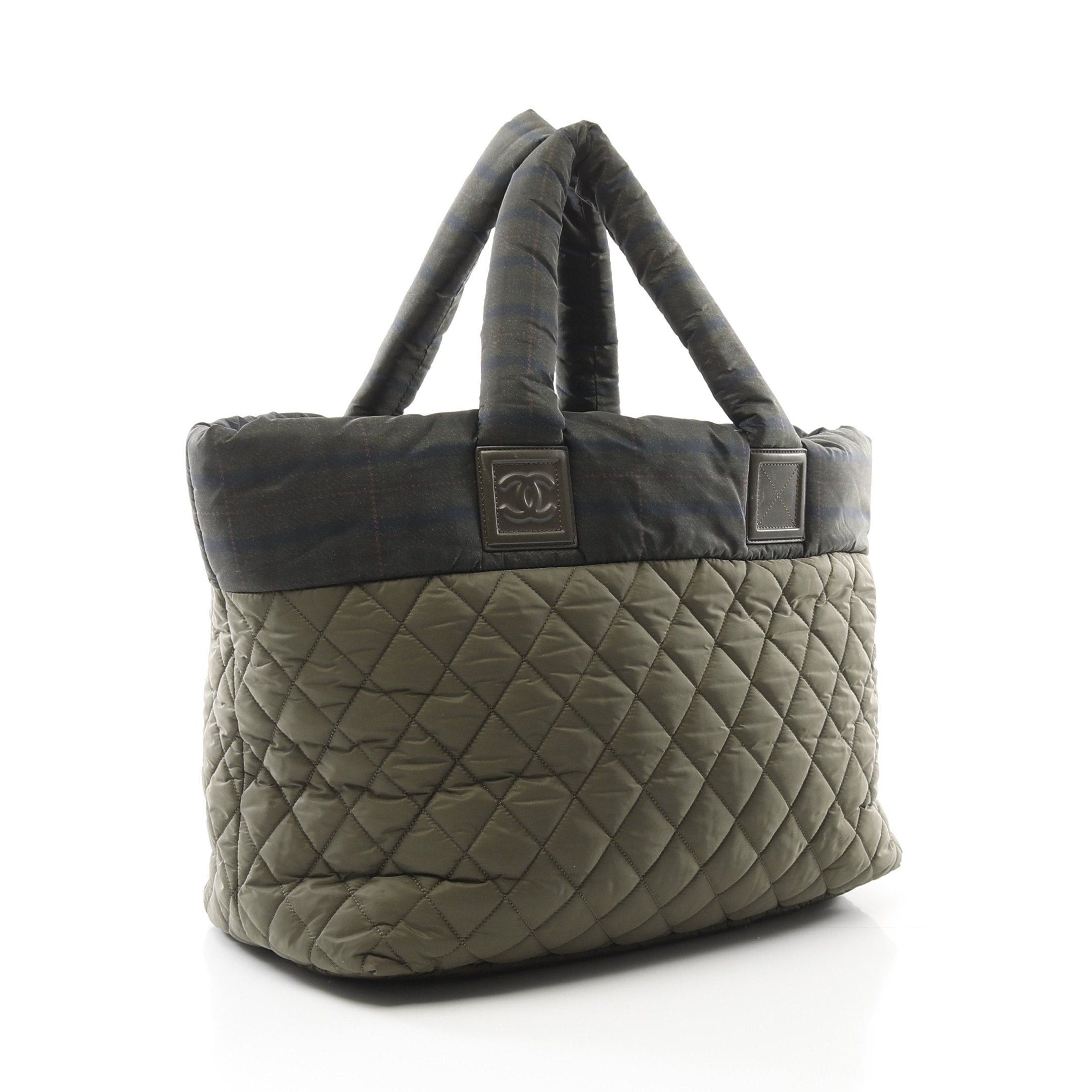 Chanel Chanel Coco Coon Mm Handbag Tote Bag Check Nylon Leather Khaki Green Silver Hardware Size ONE SIZE - 2 Thumbnail
