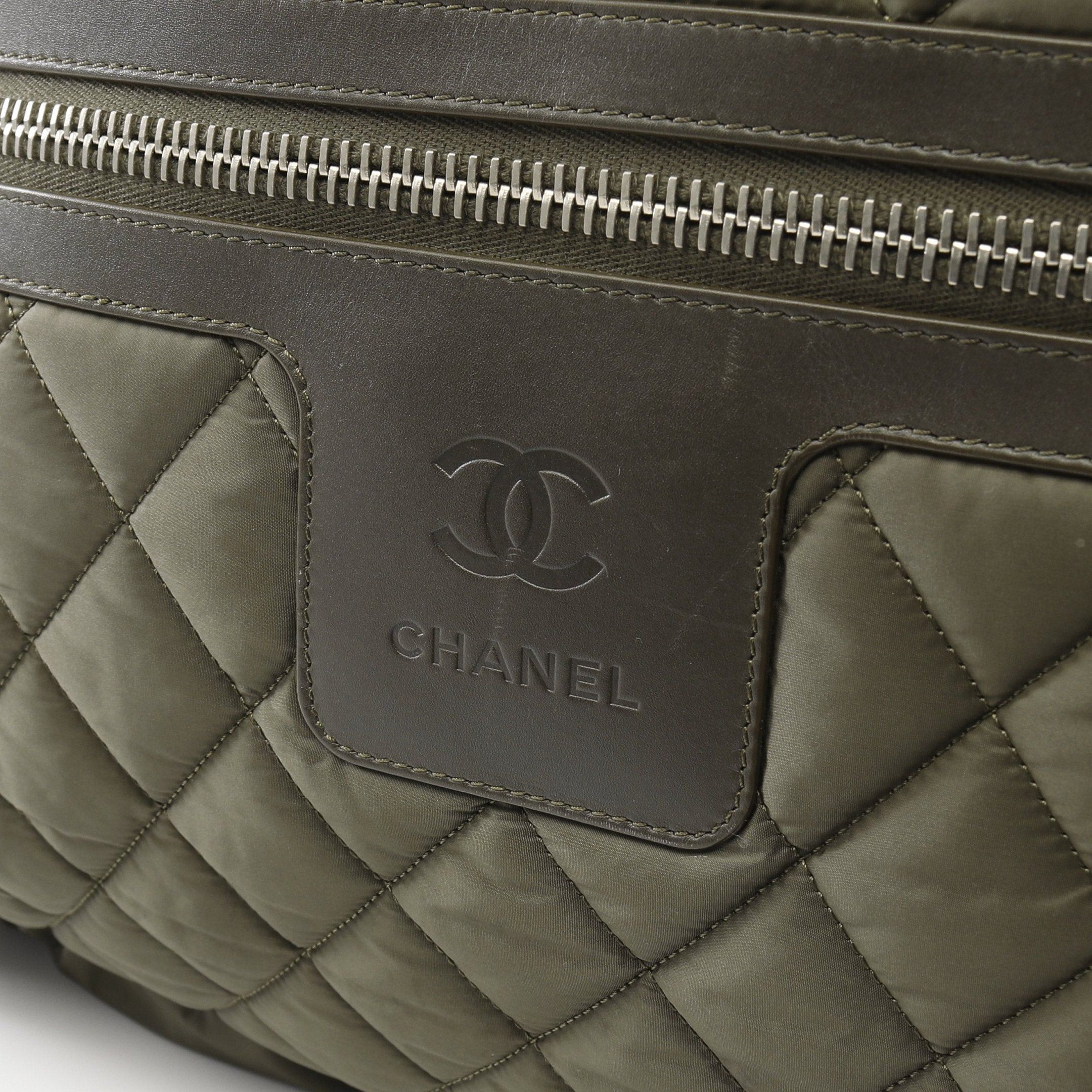 Chanel Chanel Coco Coon Mm Handbag Tote Bag Check Nylon Leather Khaki Green Silver Hardware Size ONE SIZE - 8 Thumbnail