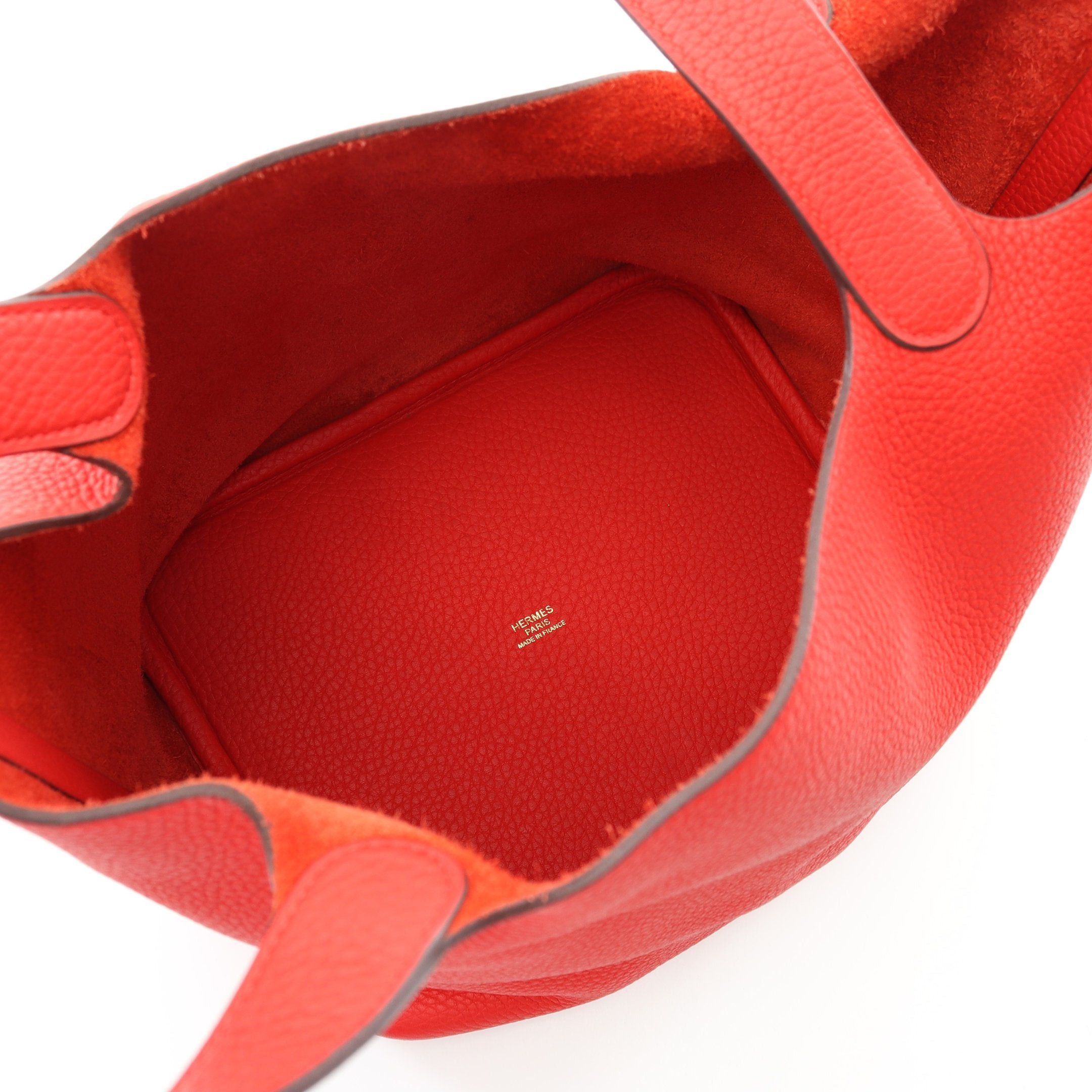 Hermes Hermes Picotane Lock Mm Rouge Tomato Handbag Clemence Leather Red Gold Hardware D Stamp Size ONE SIZE - 3 Thumbnail