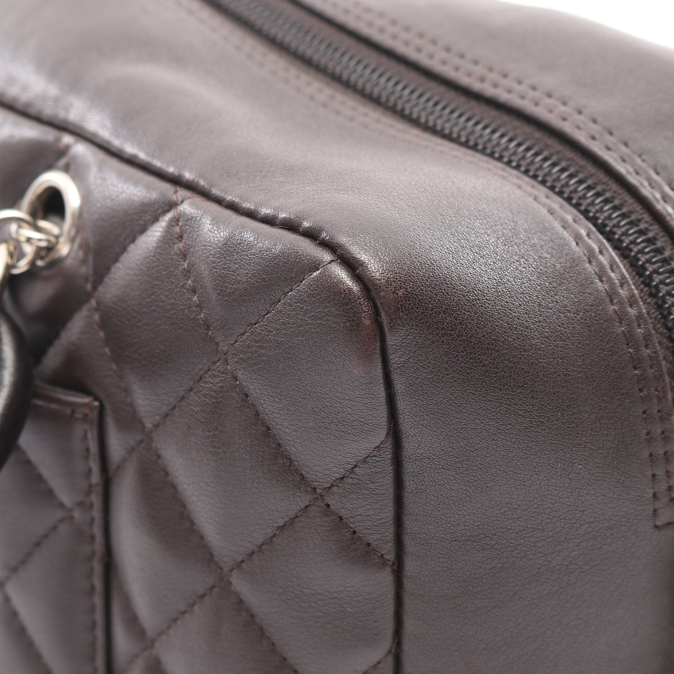 Chanel Chanel Cambon Line Bowling Bag Shoulder Leather Patent Dark Brown Silver Hardware Size ONE SIZE - 10 Thumbnail