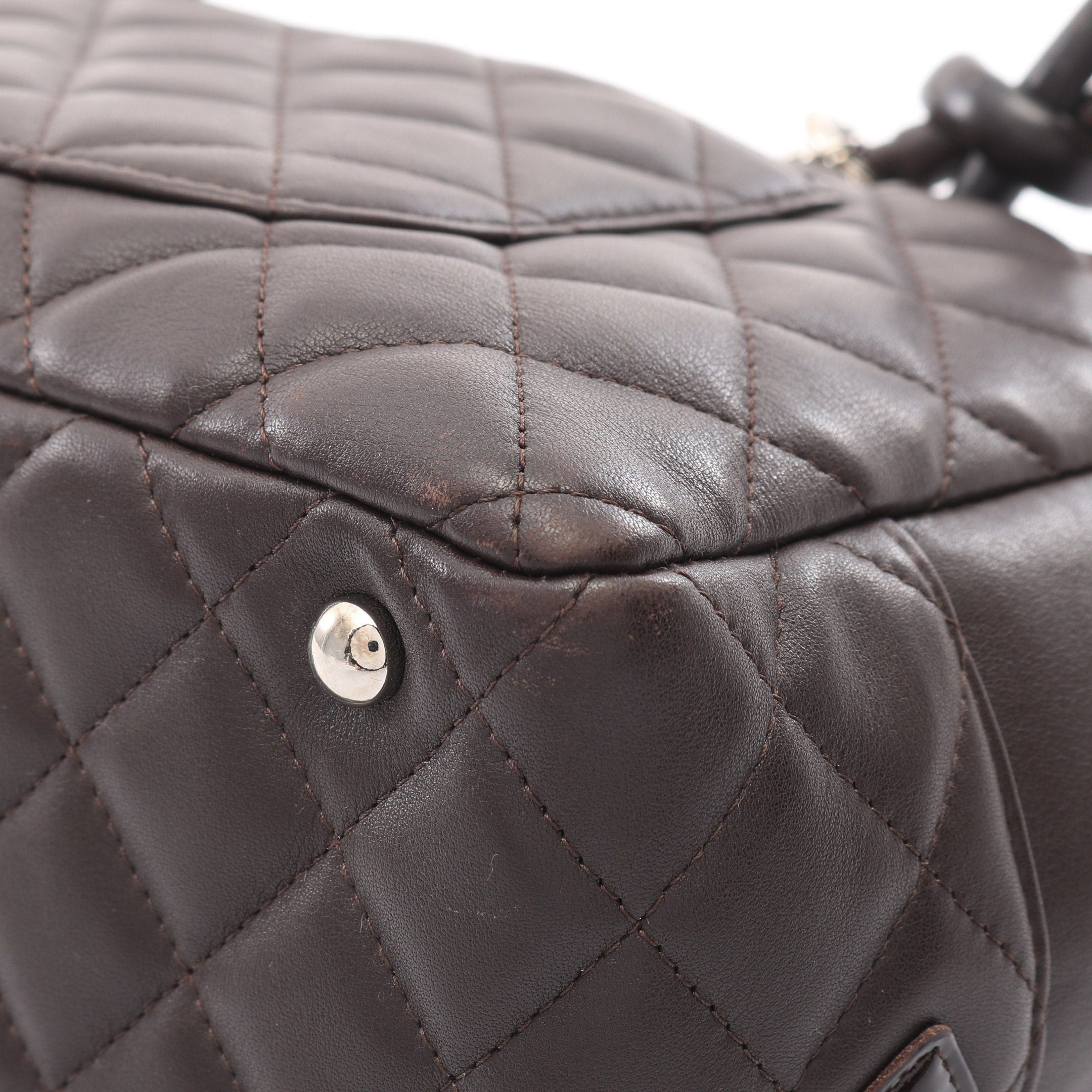 Chanel Chanel Cambon Line Bowling Bag Shoulder Leather Patent Dark Brown Silver Hardware Size ONE SIZE - 6 Thumbnail