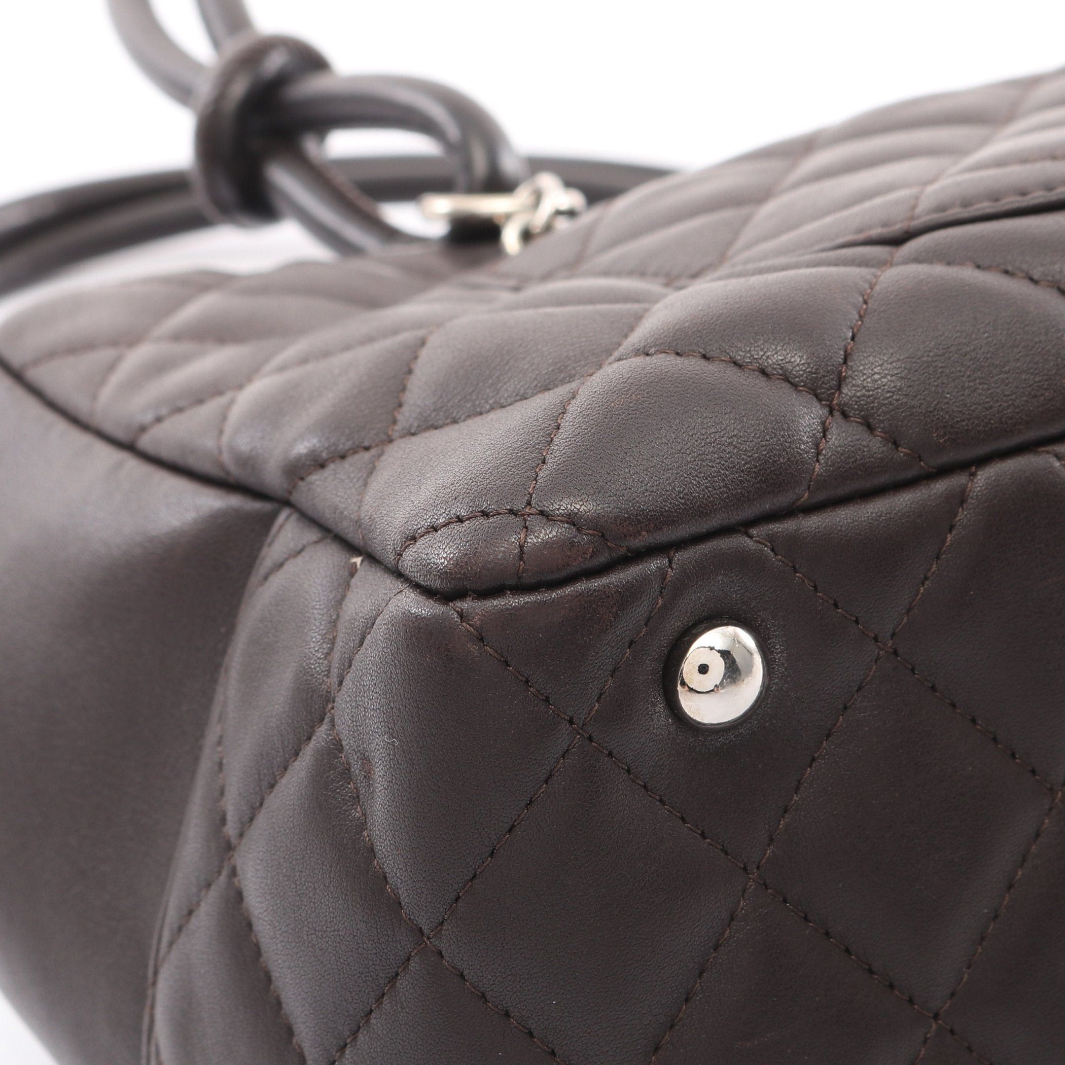 Chanel Chanel Cambon Line Bowling Bag Shoulder Leather Patent Dark Brown Silver Hardware Size ONE SIZE - 7 Thumbnail