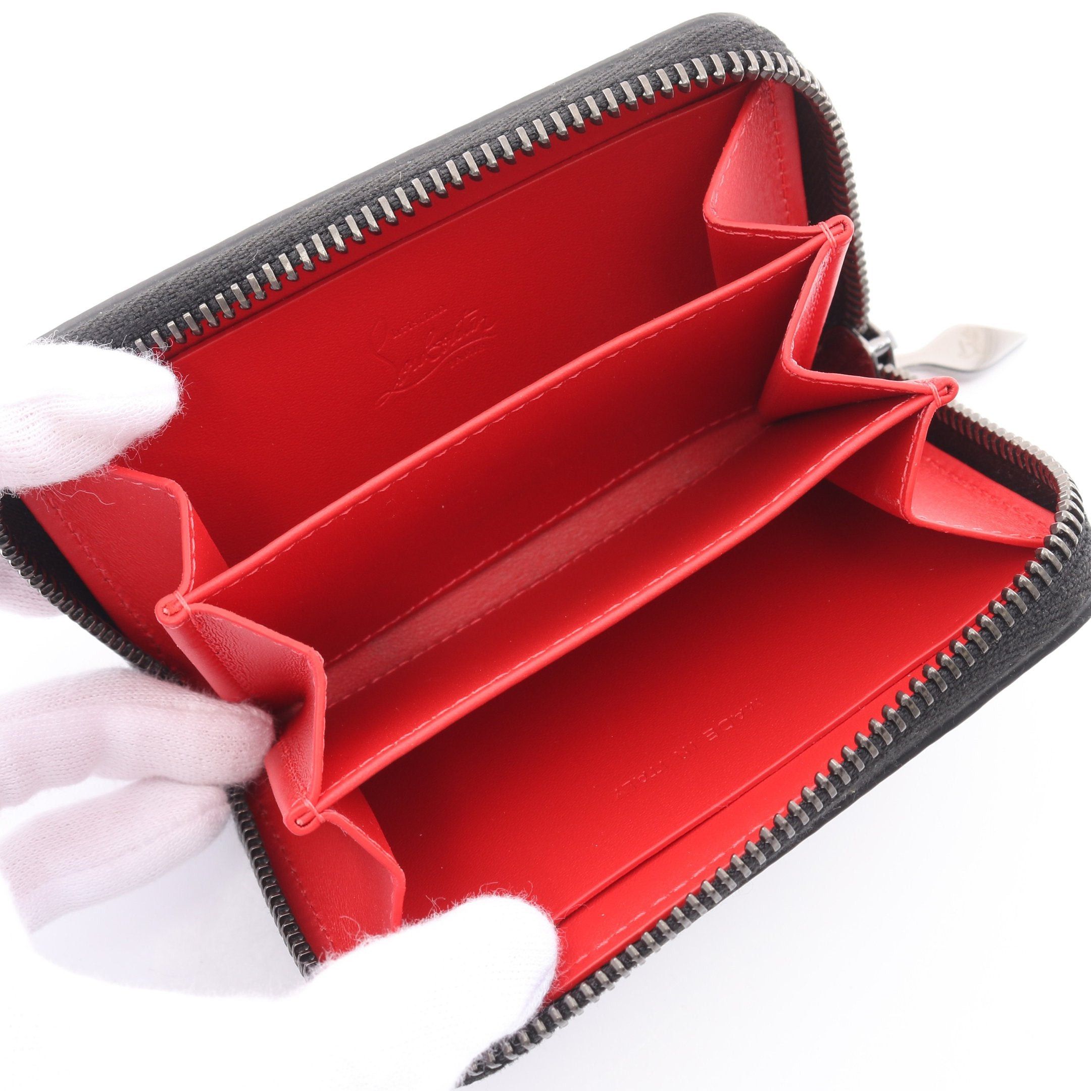 Christian Louboutin Christian Louboutin Panettone Round Fastener Coin Purse Leather Black Studs Size ONE SIZE - 3 Thumbnail
