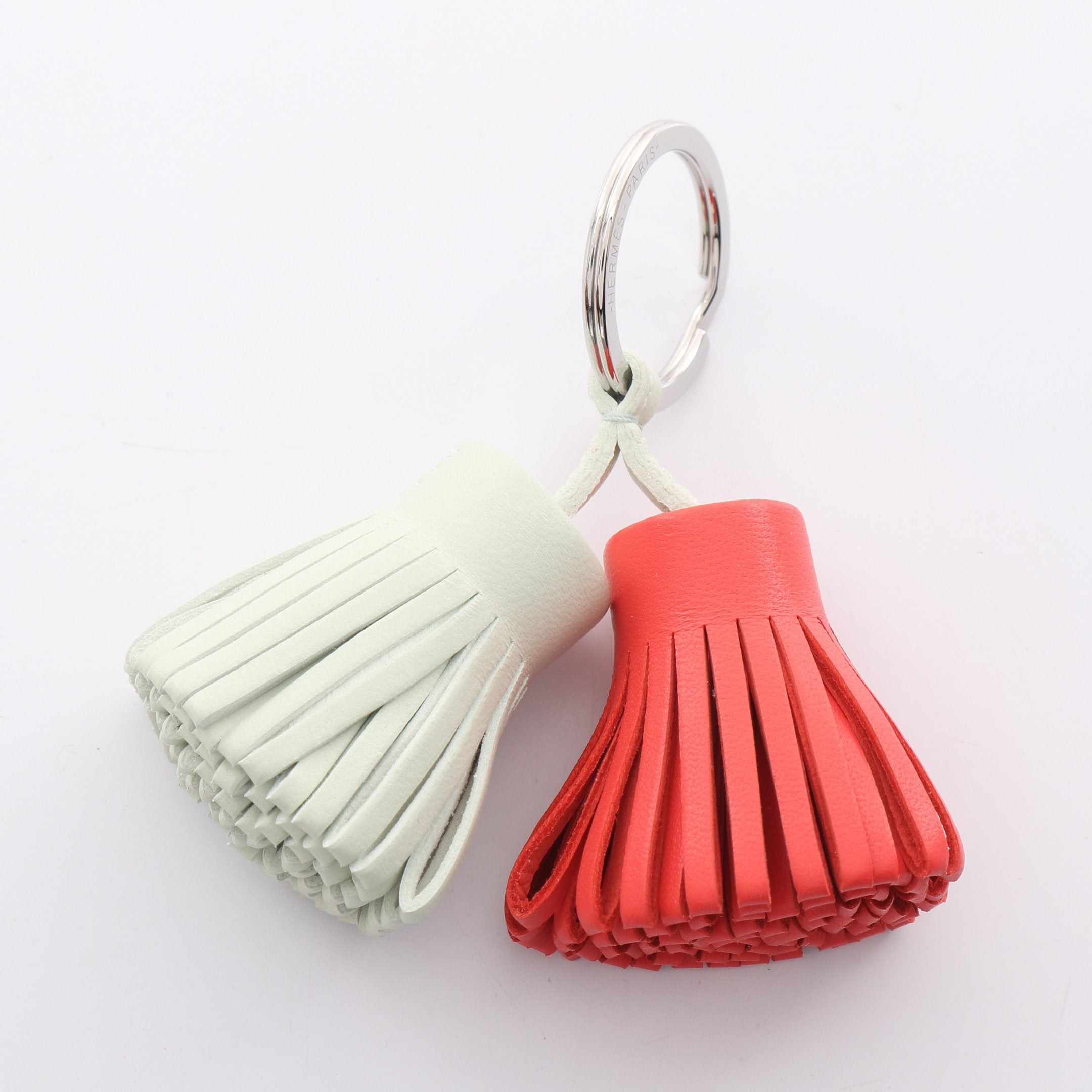 Hermes Hermes Carmen Unodos Vert Fizz Rose Texas Bag Charm Key Ring Aagneau Light Green Pink Red Silver Hardware Size ONE SIZE - 2 Thumbnail