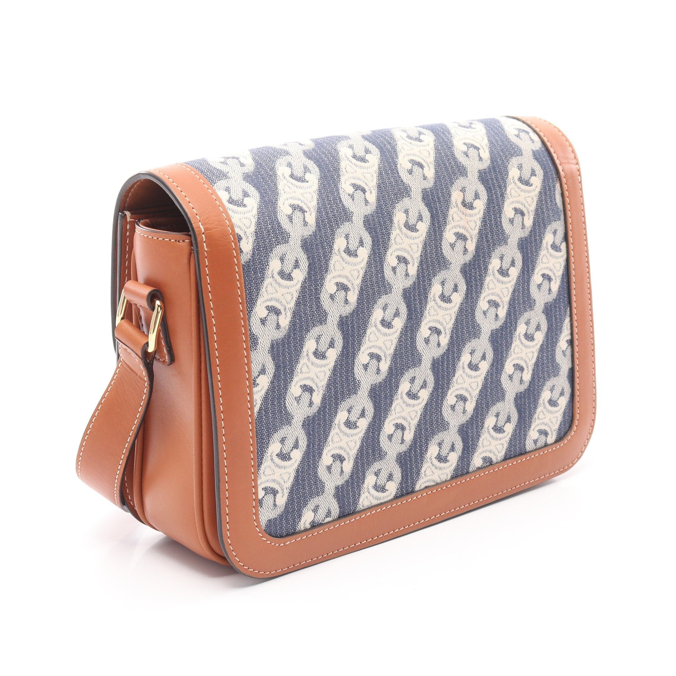 Celine Celine Classic Triomphe Shoulder Bag Denim Leather Indigo Blue Brown Size ONE SIZE - 2 Thumbnail