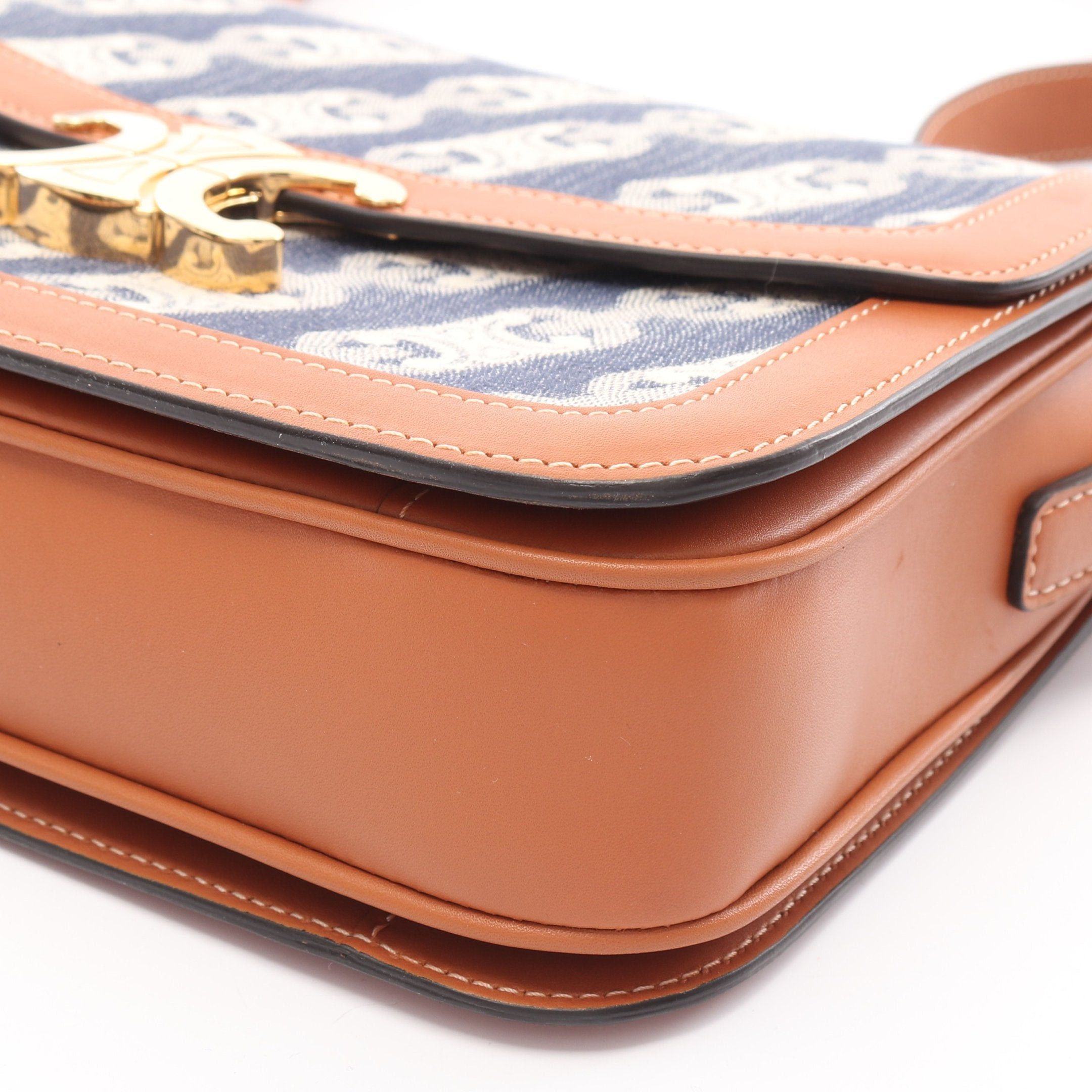 Celine Celine Classic Triomphe Shoulder Bag Denim Leather Indigo Blue Brown Size ONE SIZE - 9 Thumbnail