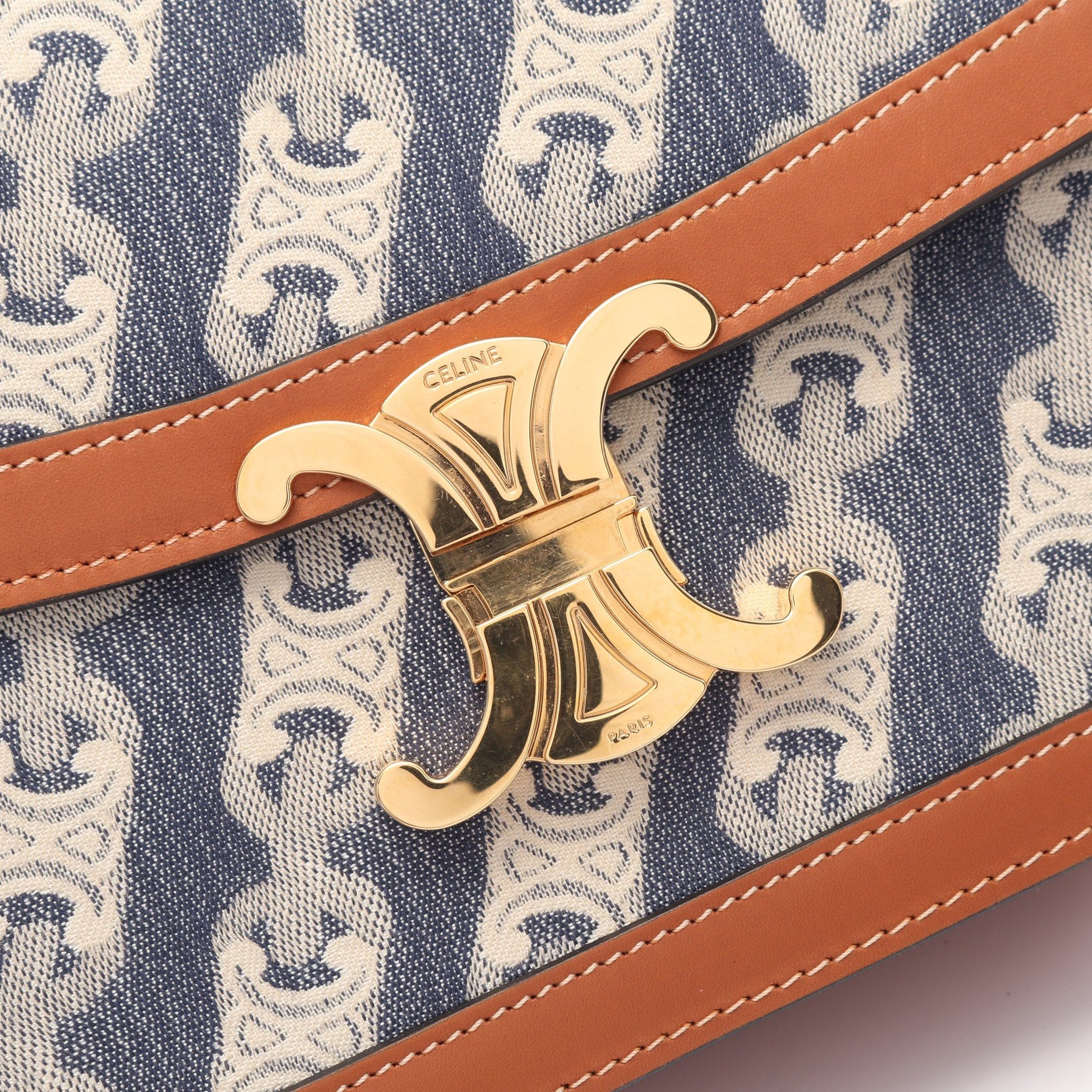 Celine Celine Classic Triomphe Shoulder Bag Denim Leather Indigo Blue Brown Size ONE SIZE - 8 Thumbnail
