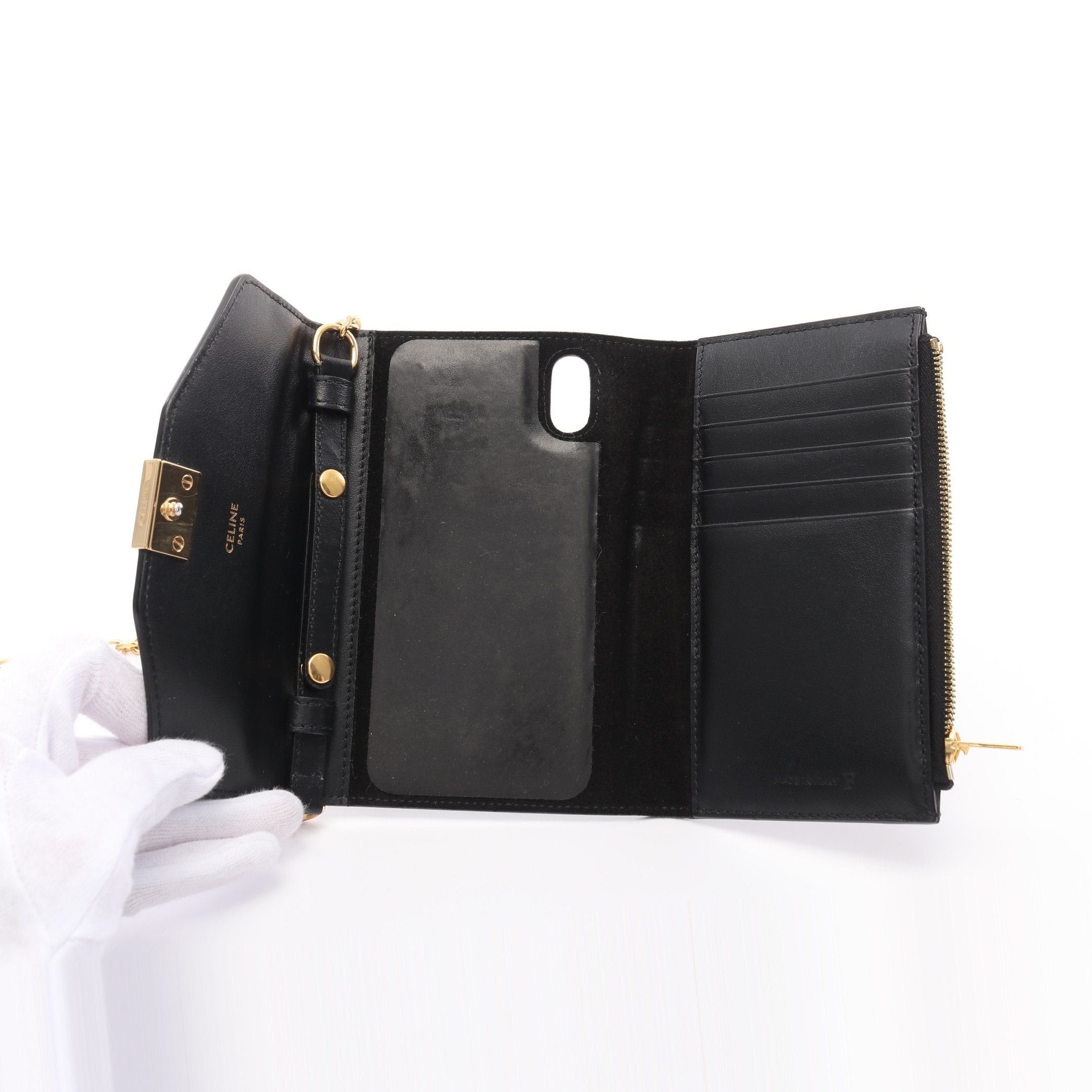 Celine Celine C See Phone Case Chain Shoulder Bag Wallet Leather Black Size ONE SIZE - 3 Thumbnail