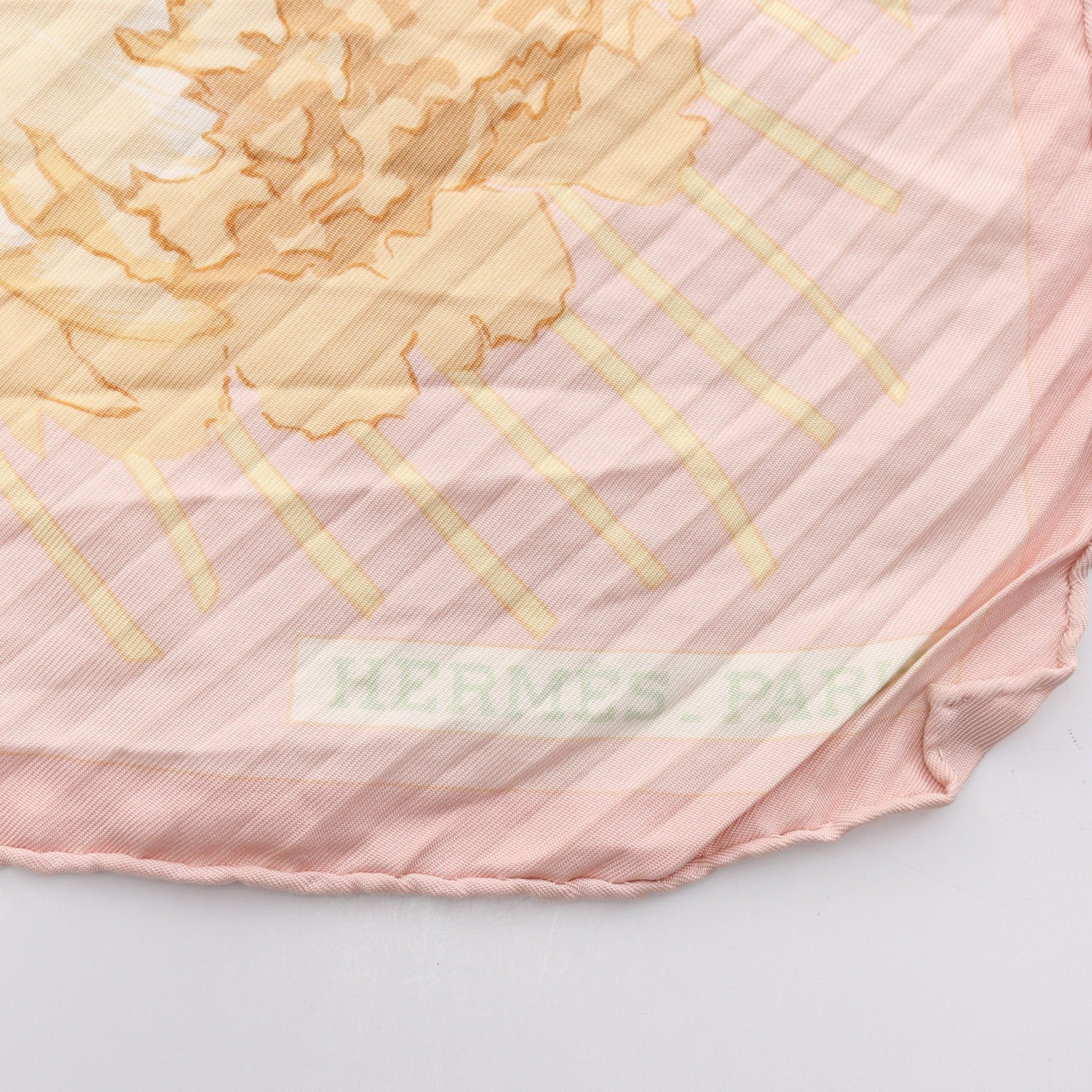 Hermes Hermes Carres 90 Pleats Les Pivoines Scarf Silk Pink Beige Size ONE SIZE - 2 Thumbnail