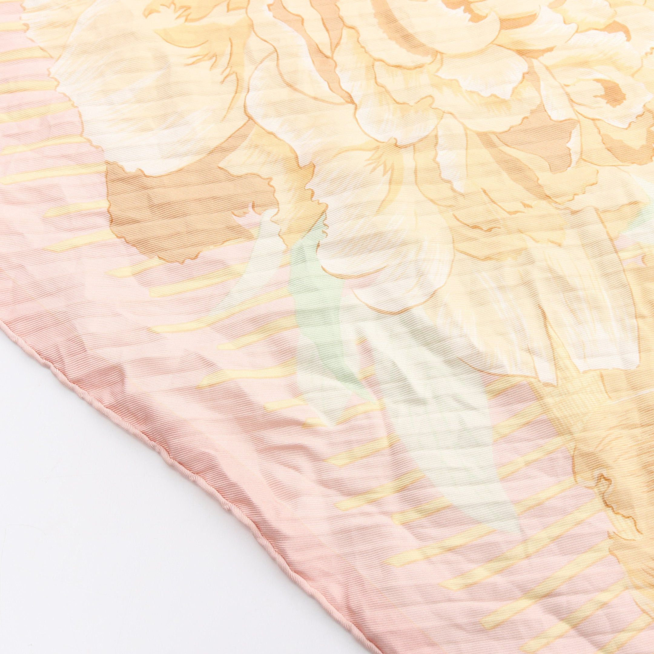 Hermes Hermes Carres 90 Pleats Les Pivoines Scarf Silk Pink Beige Size ONE SIZE - 6 Thumbnail
