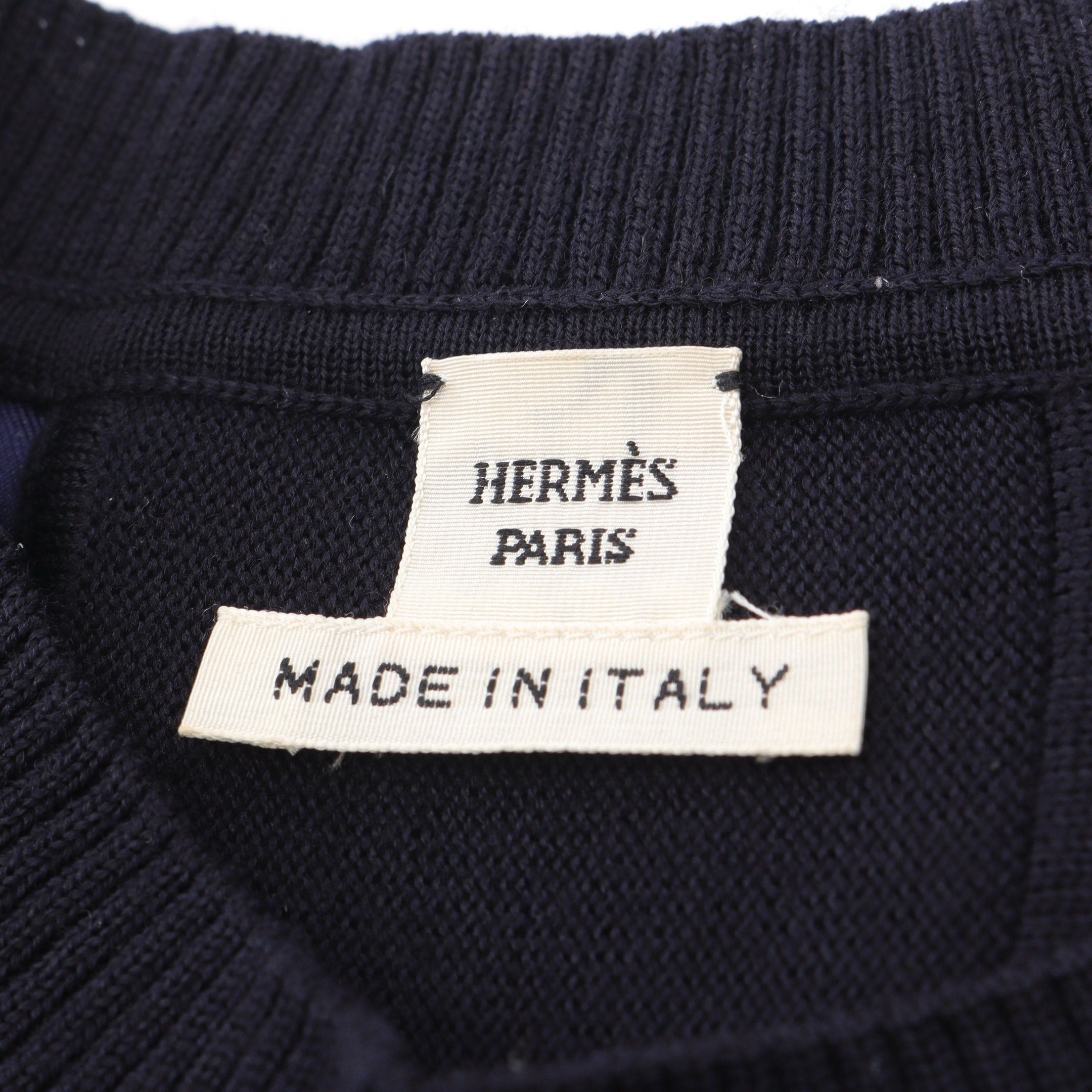 Hermes Hermes One Piece Knit Dress Long Sleeve Wool Silk Dark Navy White Size ONE SIZE - 3 Thumbnail